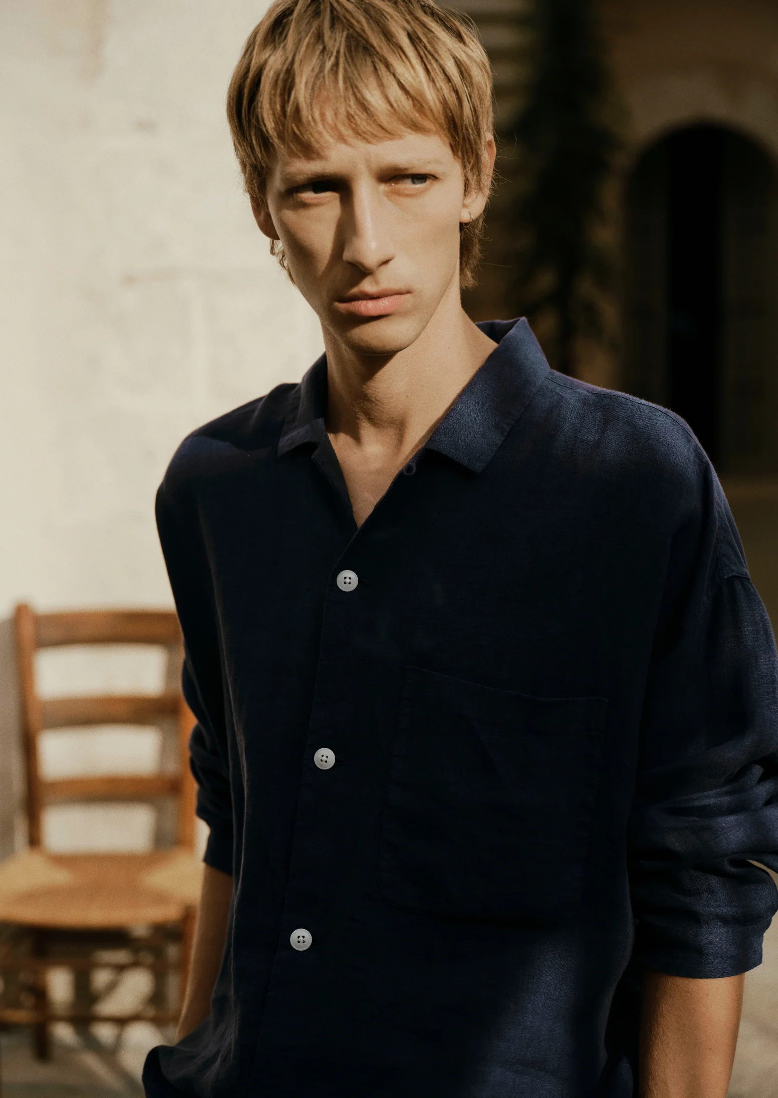 Camp Collar Garment Dyed Linen Shirt | Blueberry - Image 2