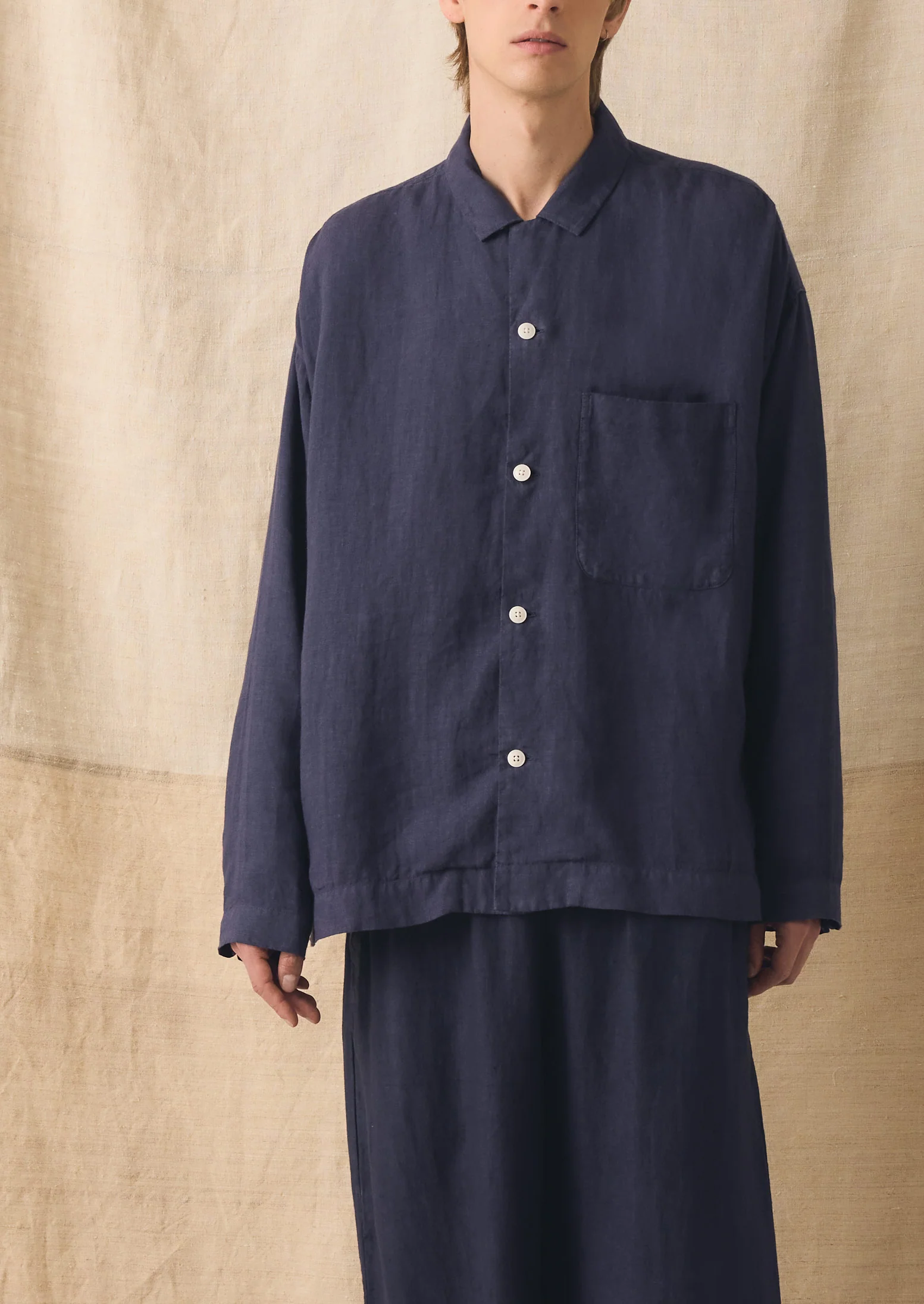 Camp Collar Garment Dyed Linen Shirt | Blueberry - Image 3