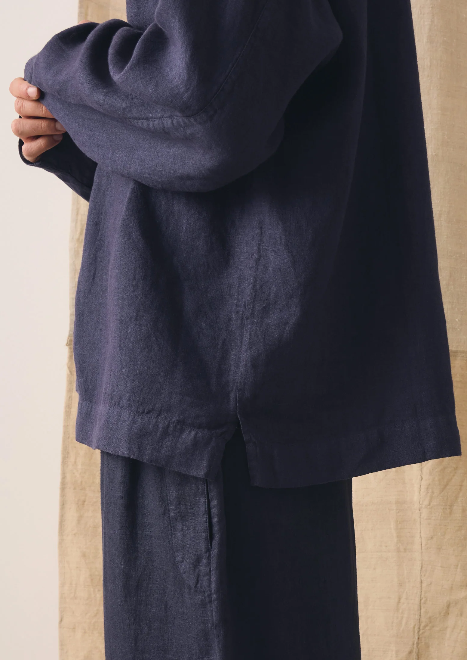 Camp Collar Garment Dyed Linen Shirt | Blueberry - Image 5
