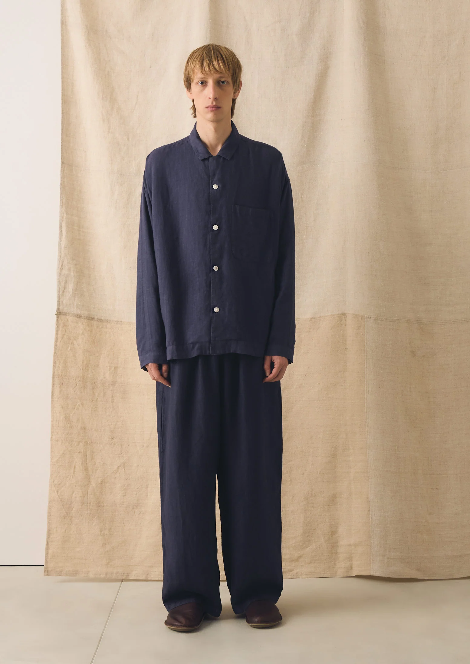 Camp Collar Garment Dyed Linen Shirt | Blueberry - Image 6