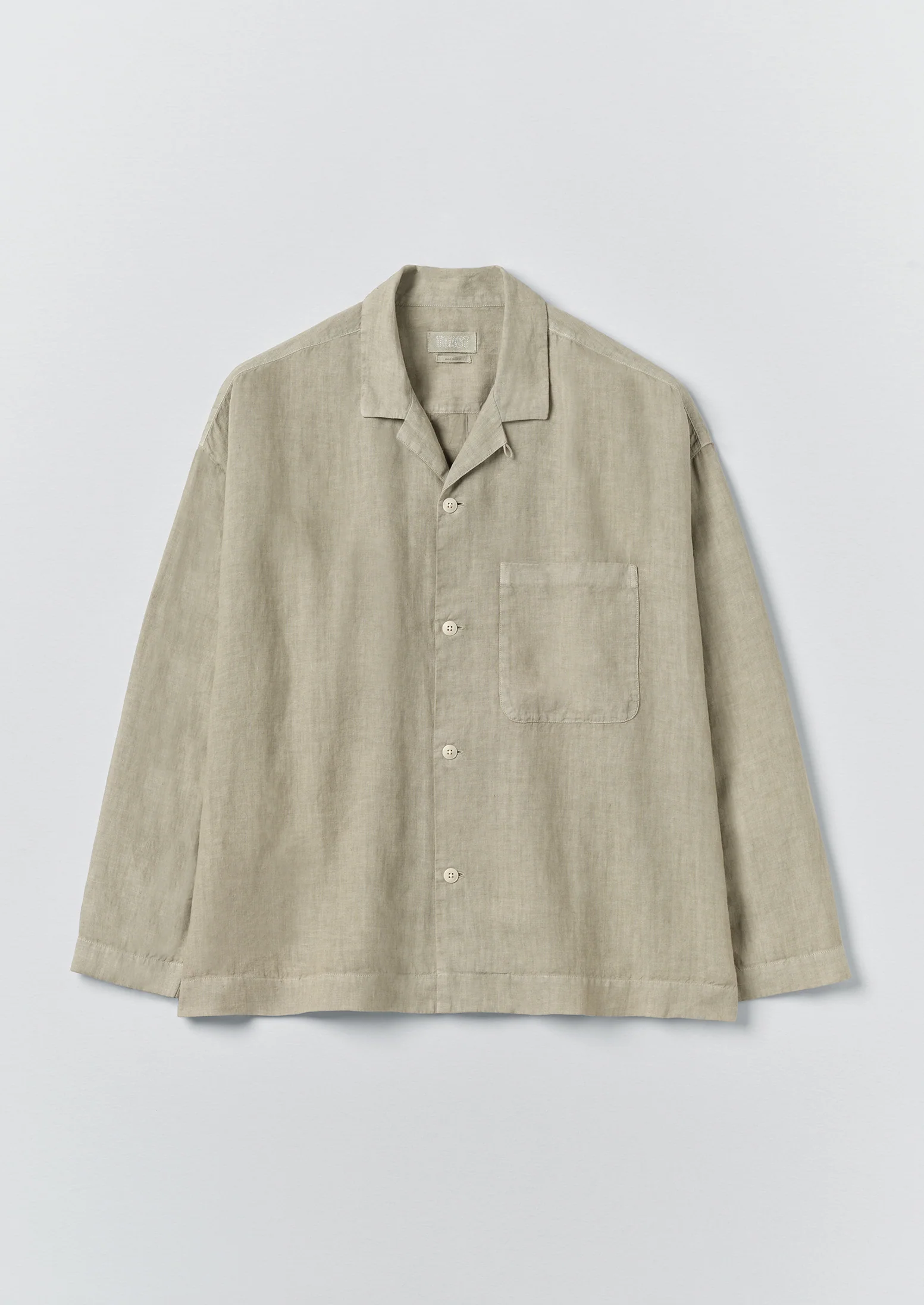 Camp Collar Garment Dyed Linen Shirt | Cement