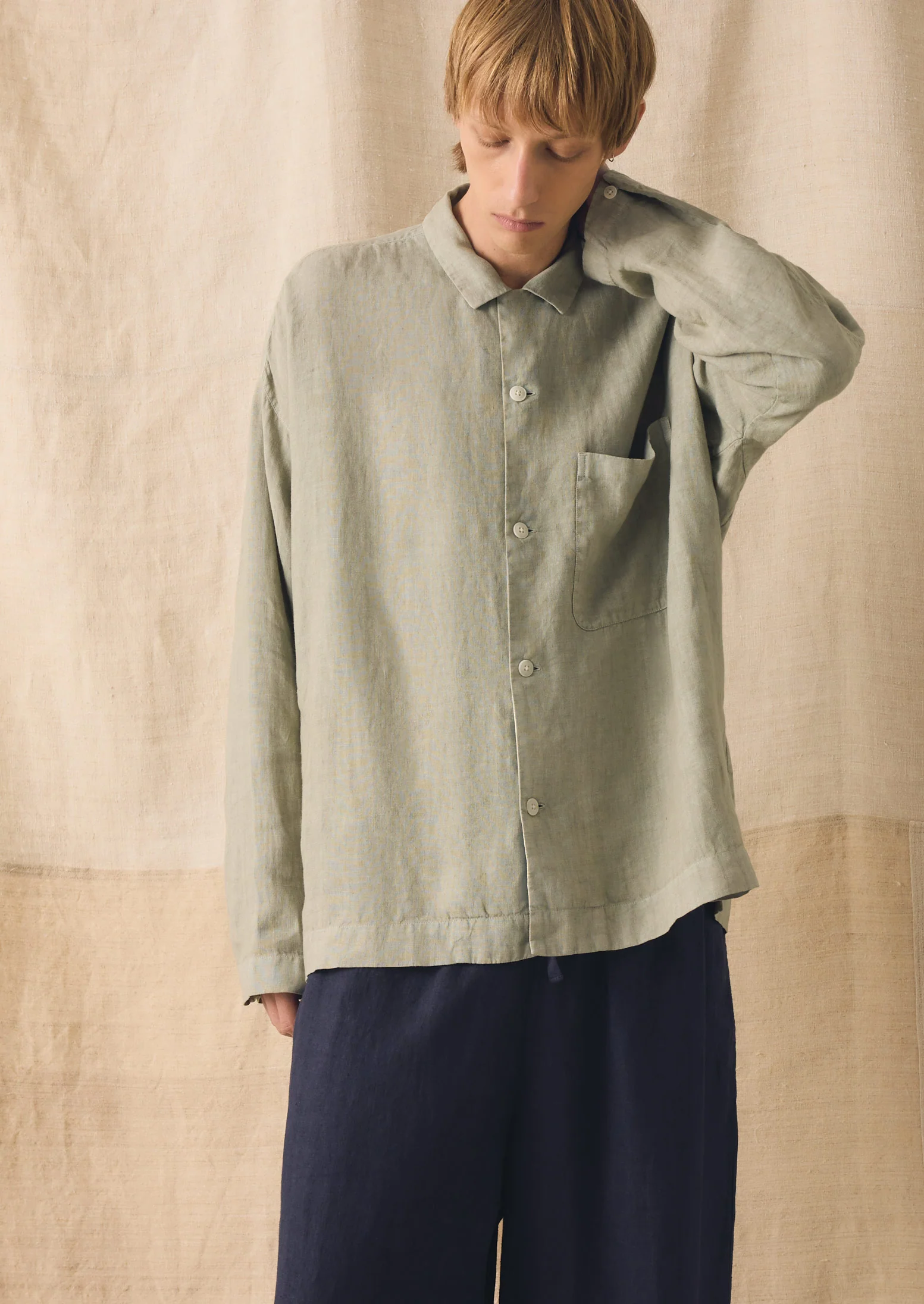 Camp Collar Garment Dyed Linen Shirt | Cement - Image 2