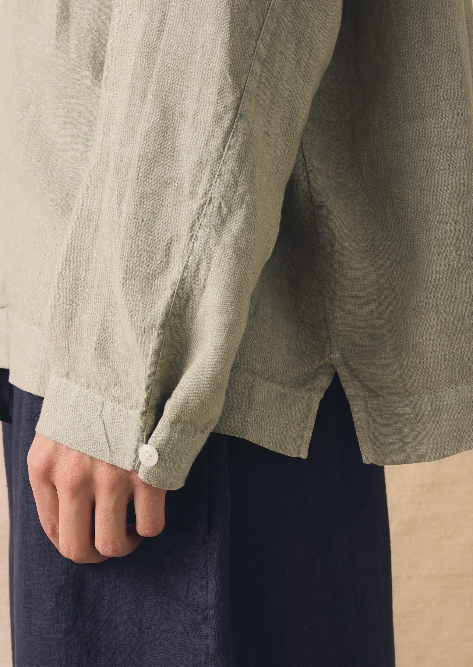 Camp Collar Garment Dyed Linen Shirt | Cement - Image 3