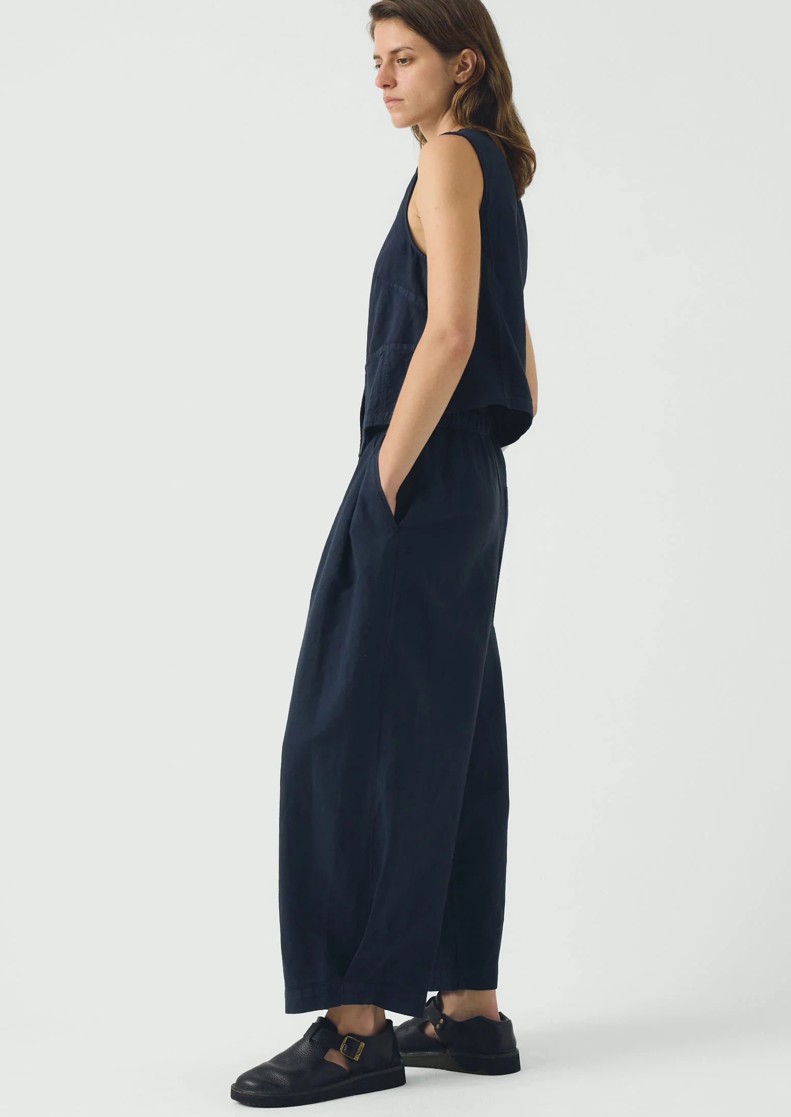 Carys Cotton Linen Canvas Wide Leg Trousers | Anthracite - Image 3