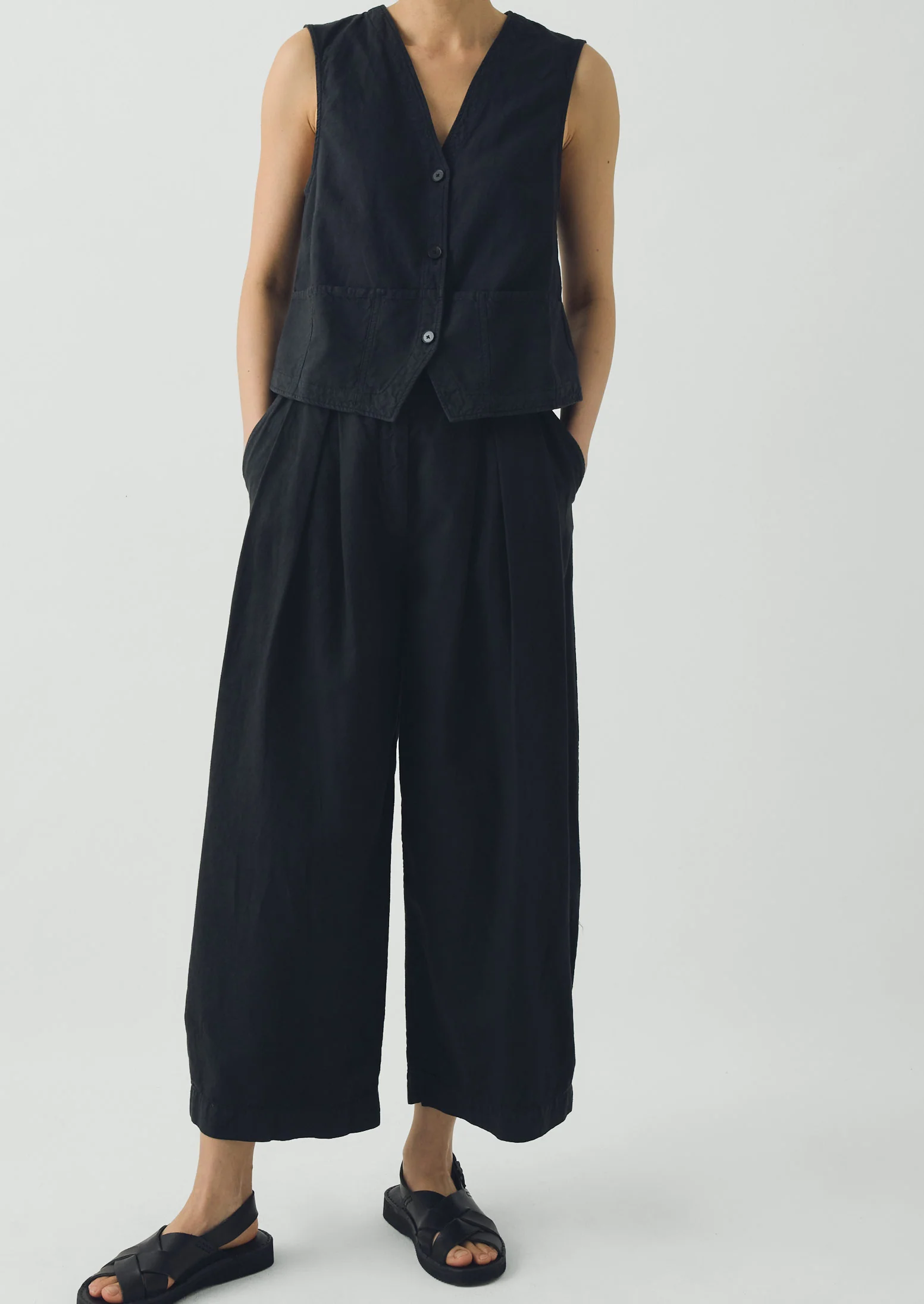 Carys Cotton Linen Canvas Wide Leg Trousers | Soft Black - Image 3