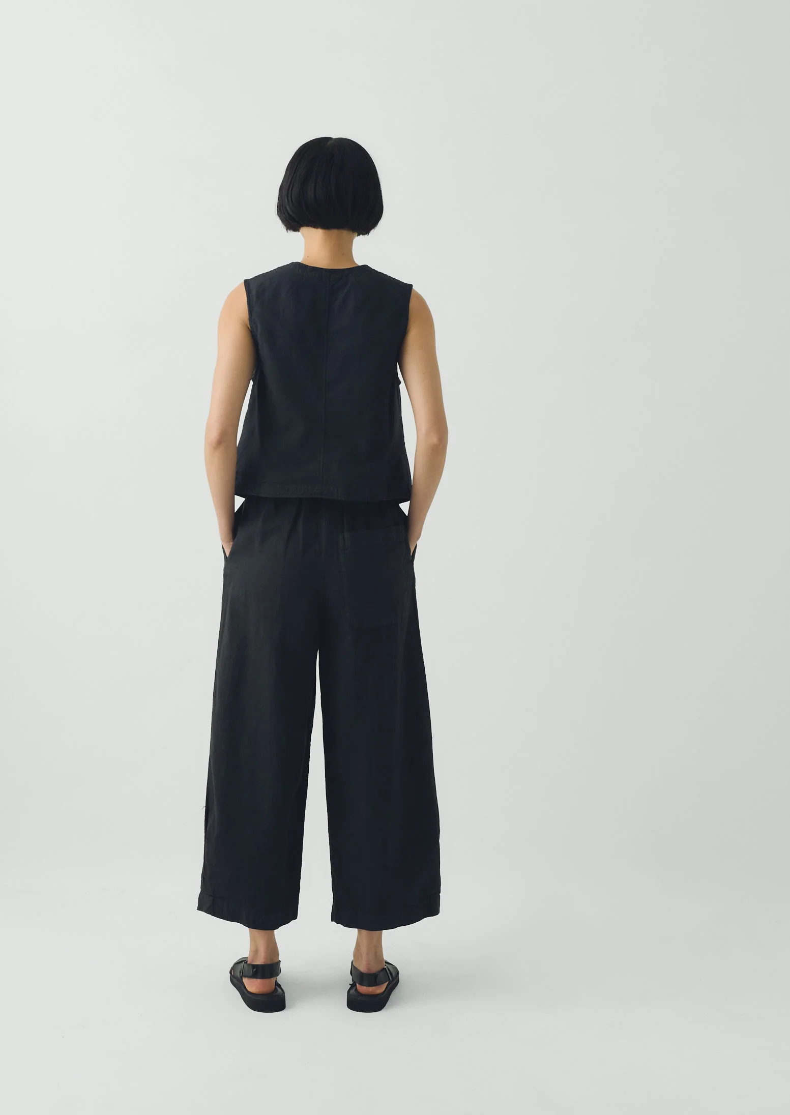 Carys Cotton Linen Canvas Wide Leg Trousers | Soft Black - Image 5