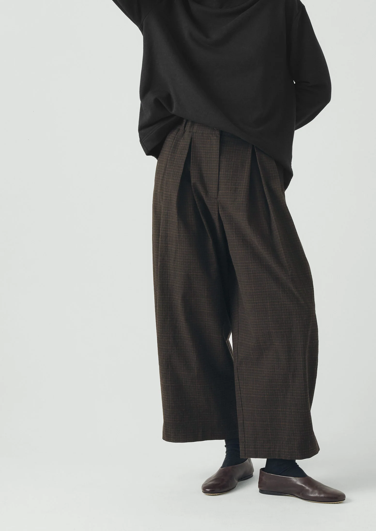 Carys Check Cotton Wool Wide Leg Trousers | Slate - Image 2