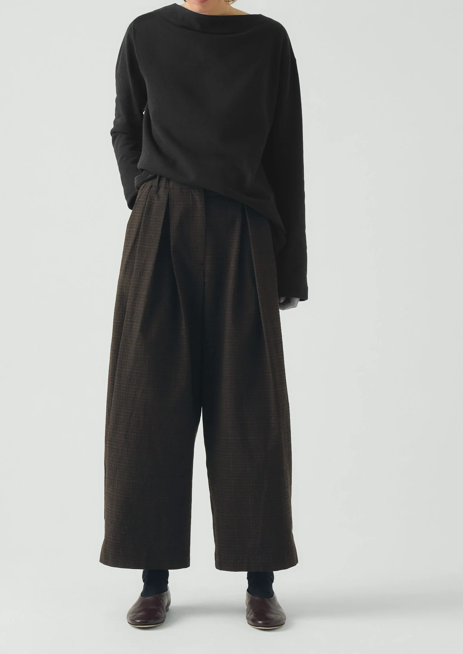 Carys Check Cotton Wool Wide Leg Trousers | Slate - Image 4
