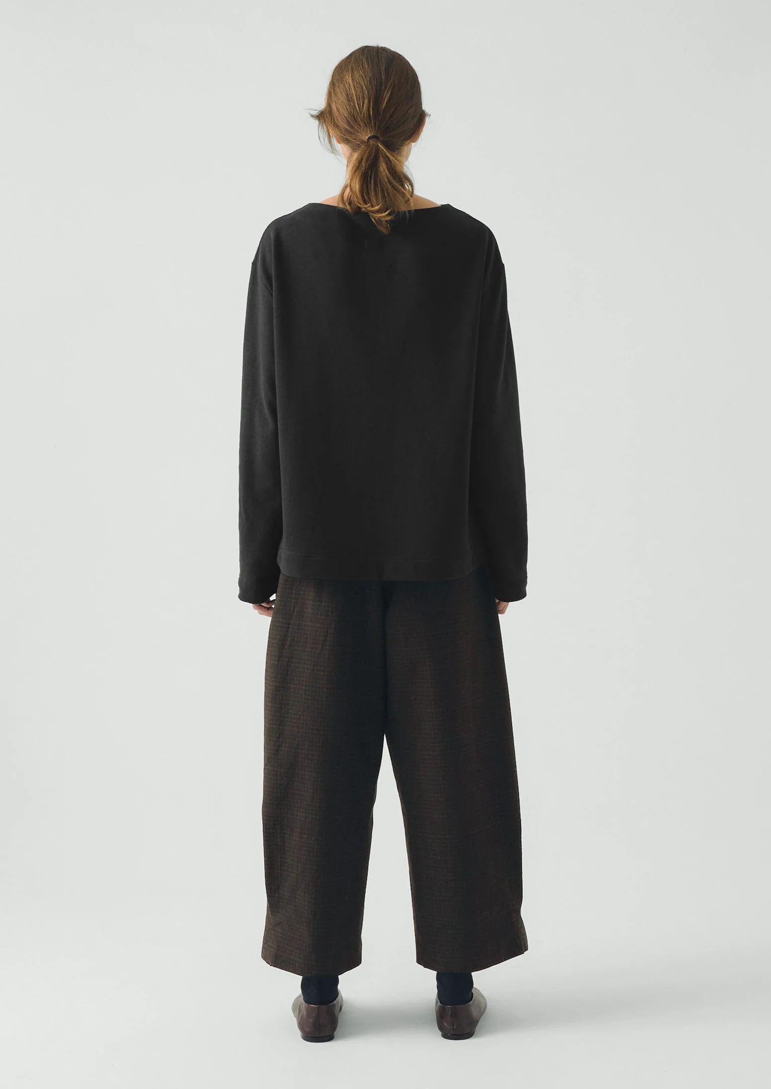 Carys Check Cotton Wool Wide Leg Trousers | Slate - Image 5