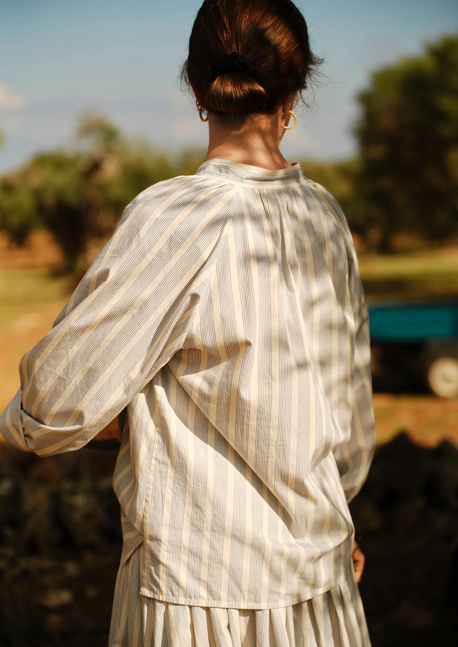 Catrin Cotton Striped Shirt | Ecru/Blue - Image 2