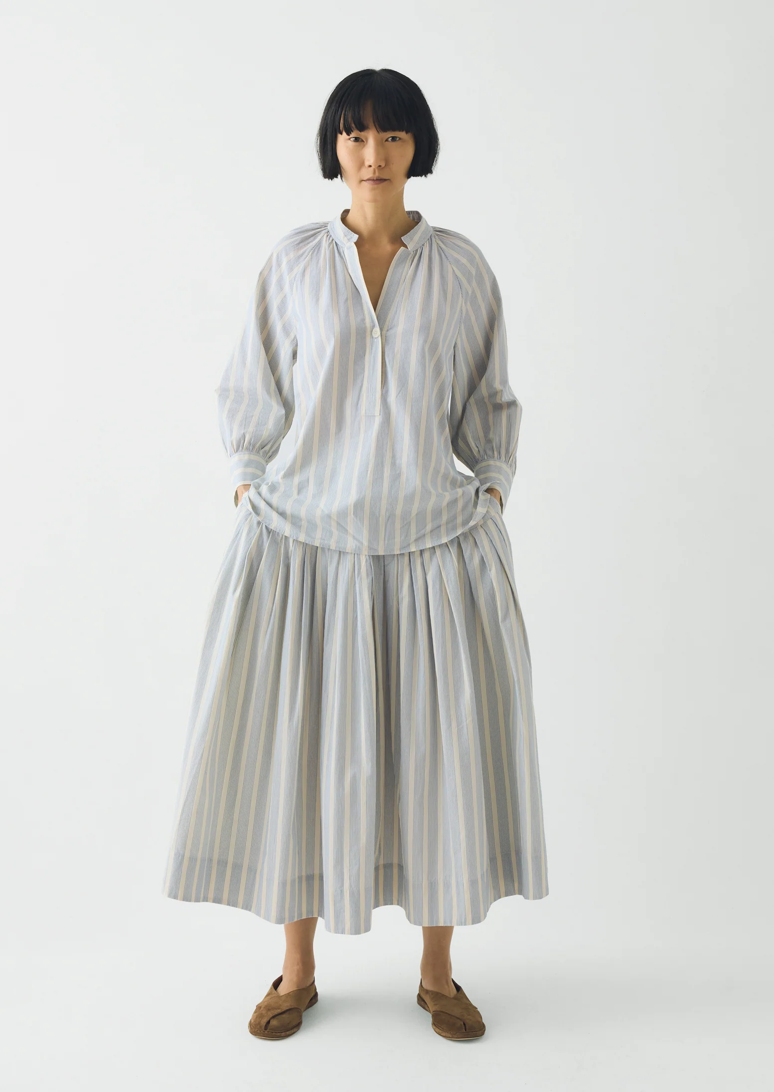 Catrin Cotton Striped Shirt | Ecru/Blue - Image 7
