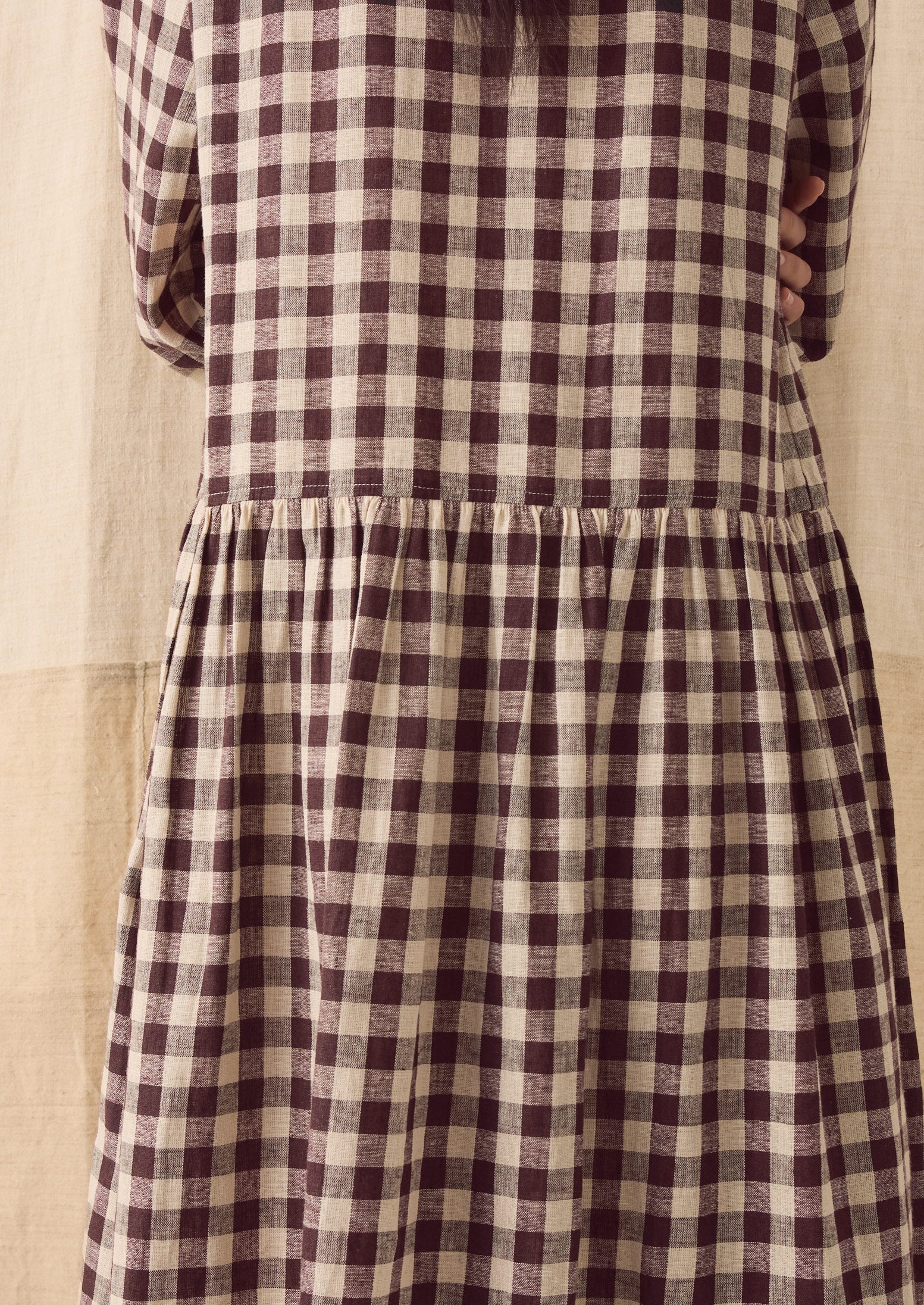 Check Linen Cotton Shirt Dress | Dark Chocolate/Ecru - Image 7