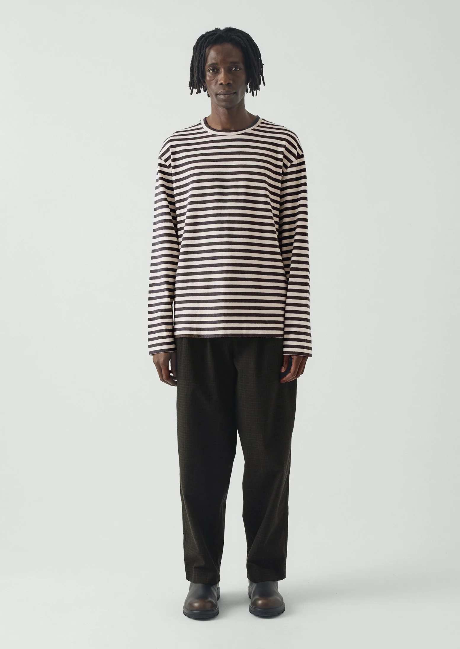 Chef Stripe Long Sleeve Cotton Tee | Slate/Vintage White - Image 3