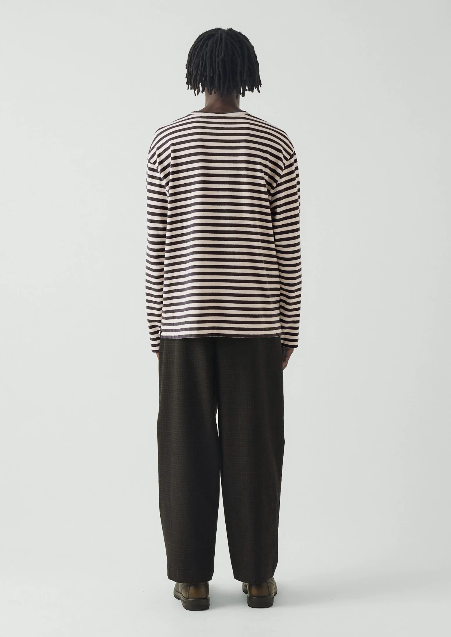 Chef Stripe Long Sleeve Cotton Tee | Slate/Vintage White - Image 4