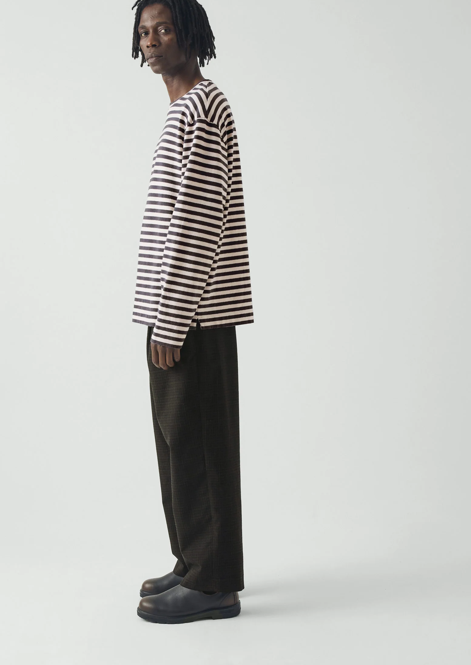 Chef Stripe Long Sleeve Cotton Tee | Slate/Vintage White - Image 5
