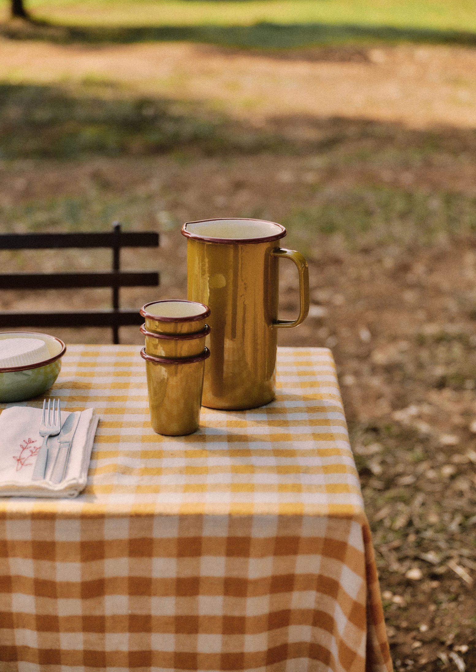Contrast Rim Enamel Cup | Ochre/Chestnut - Image 2
