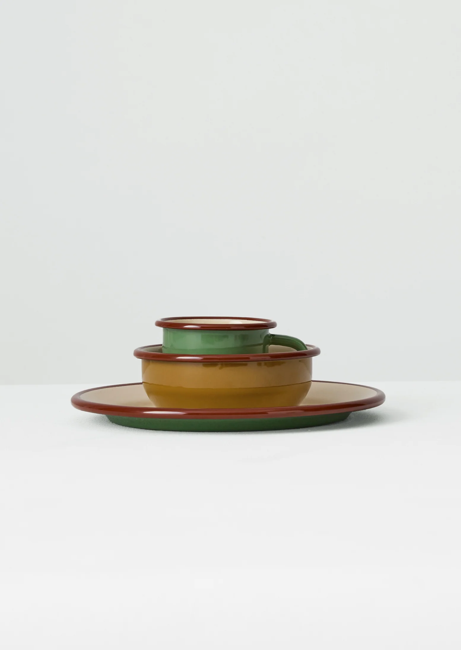Contrast Rim Enamel Picnic Bowl | Ochre/Chestnut - Image 3