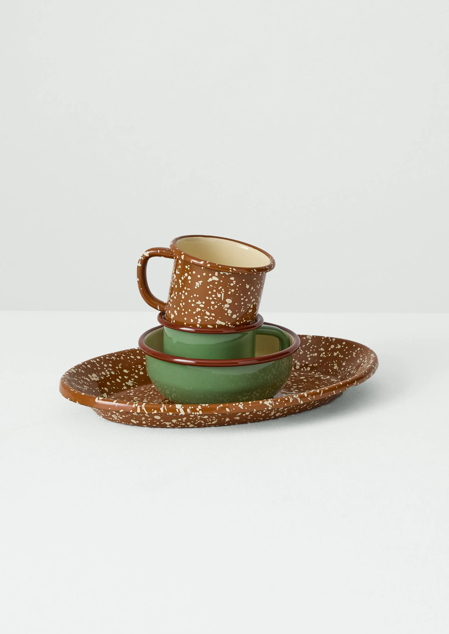 Contrast Rim Enamel Salad Bowl | Mint/Chestnut - Image 3