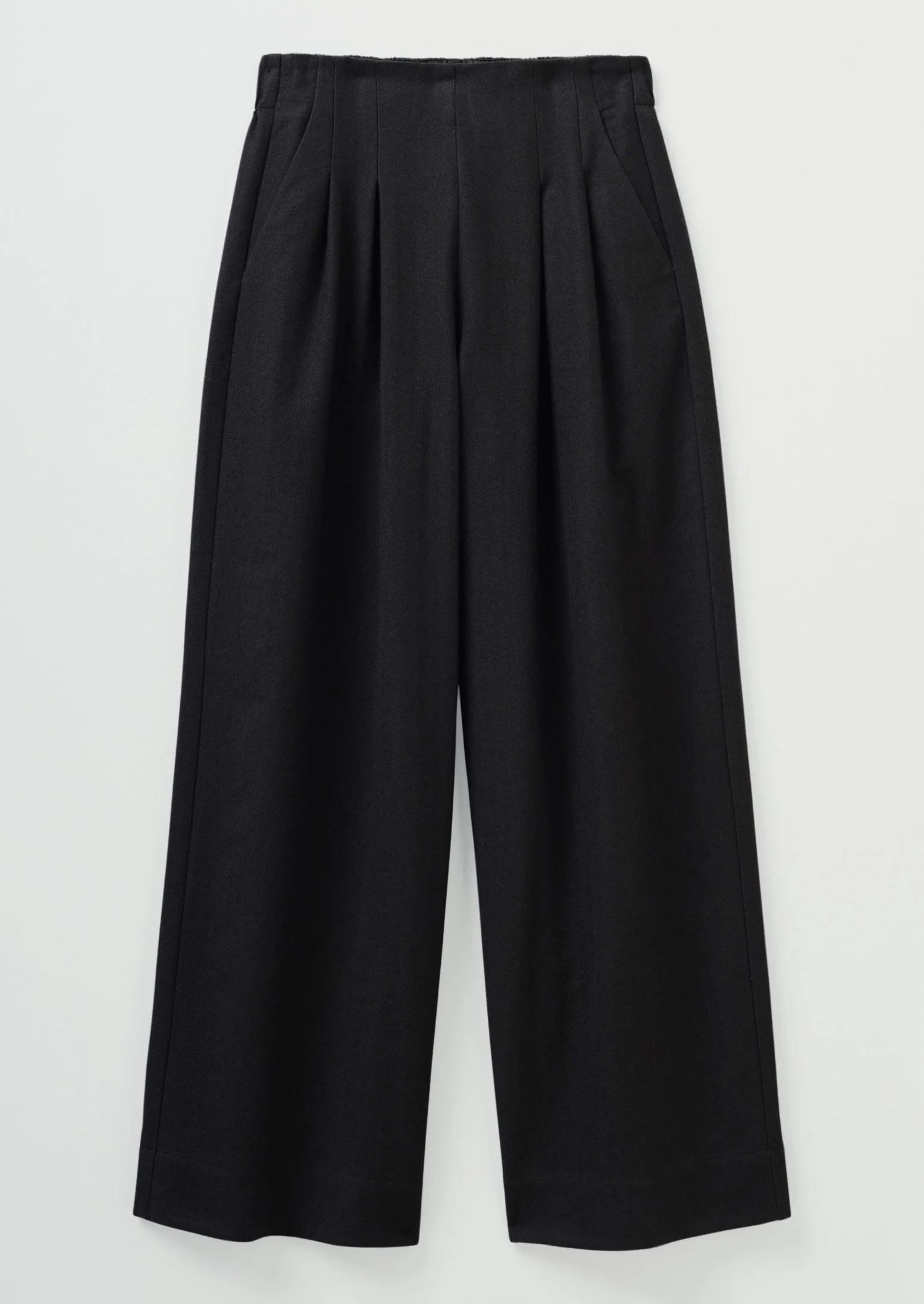 Corinne Wool Cotton Herringbone Wide Leg Trousers | Black - Image 8
