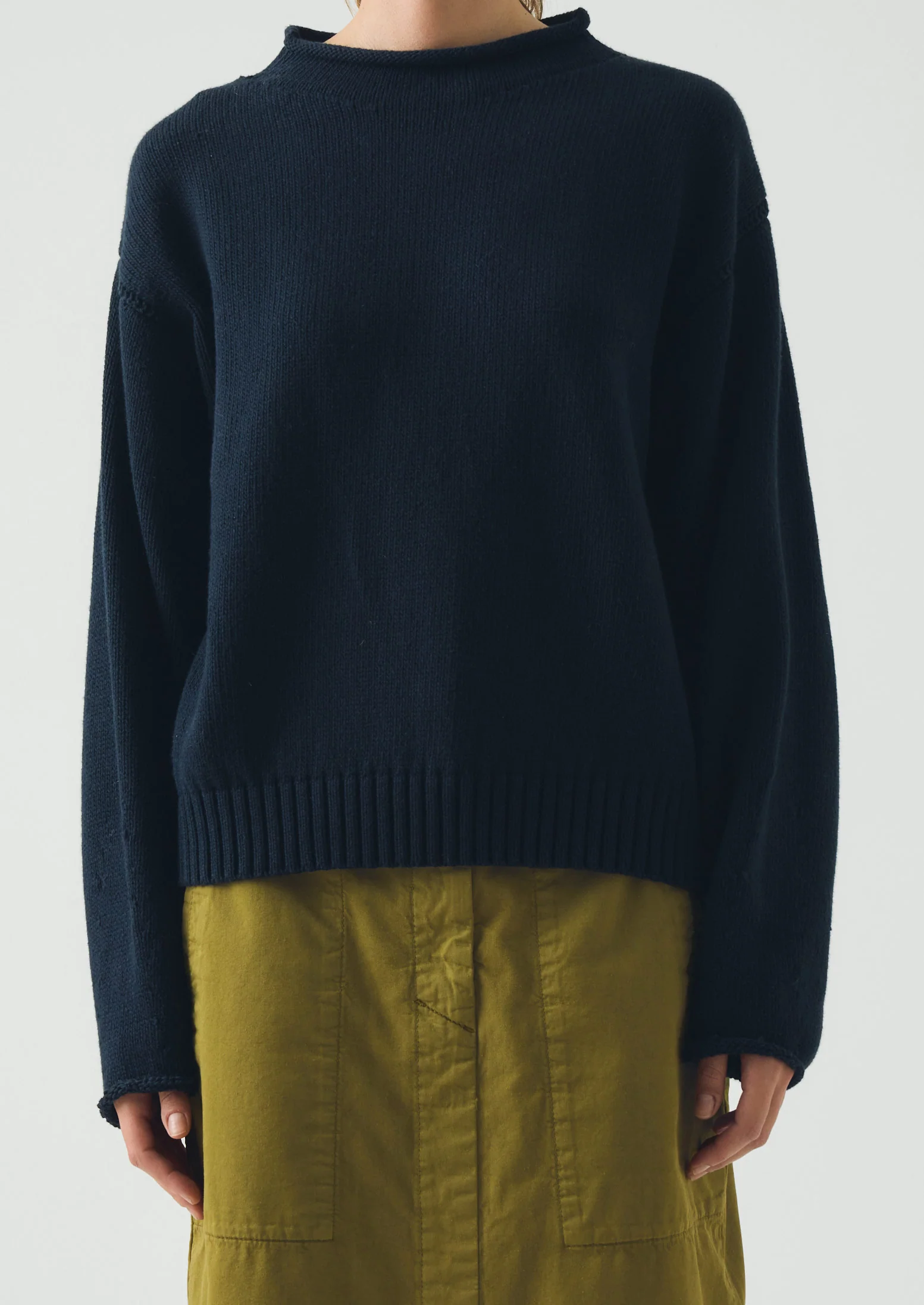 Cotton High Neck Sweater | Dark Navy - Image 3