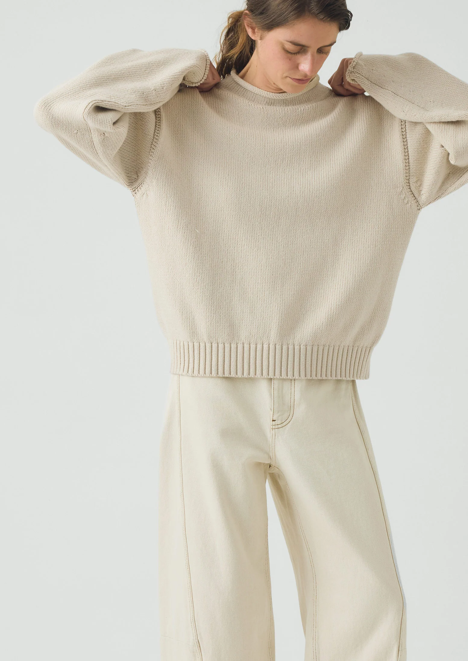 Cotton High Neck Sweater | Putty - Image 2