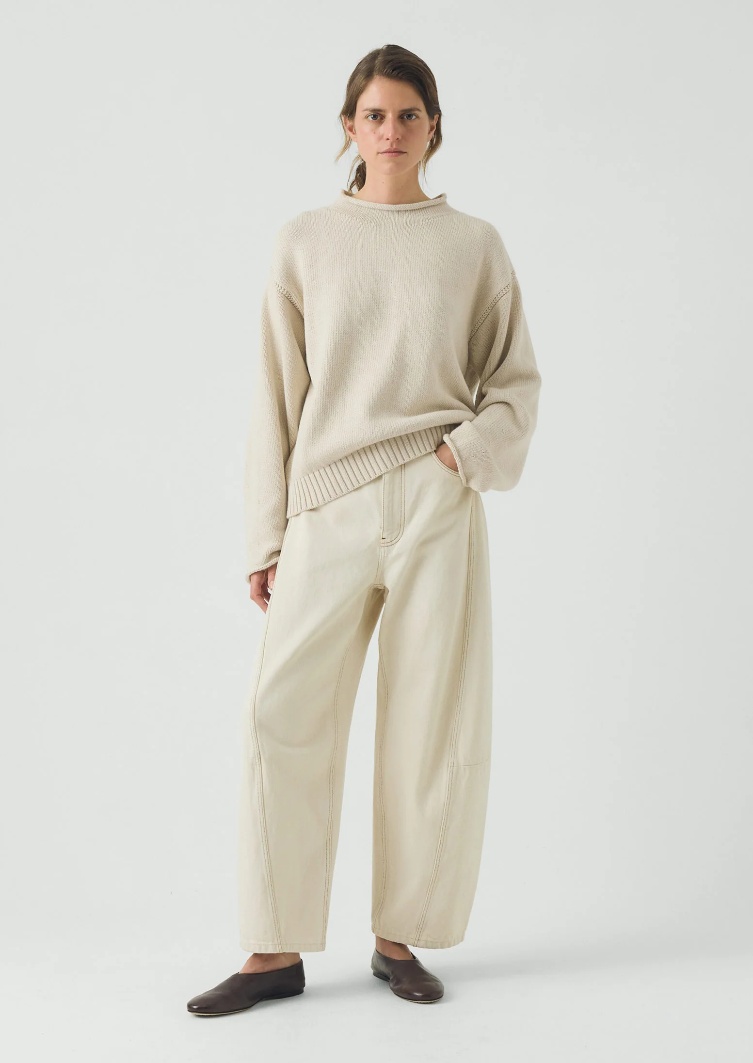 Cotton High Neck Sweater | Putty - Image 4