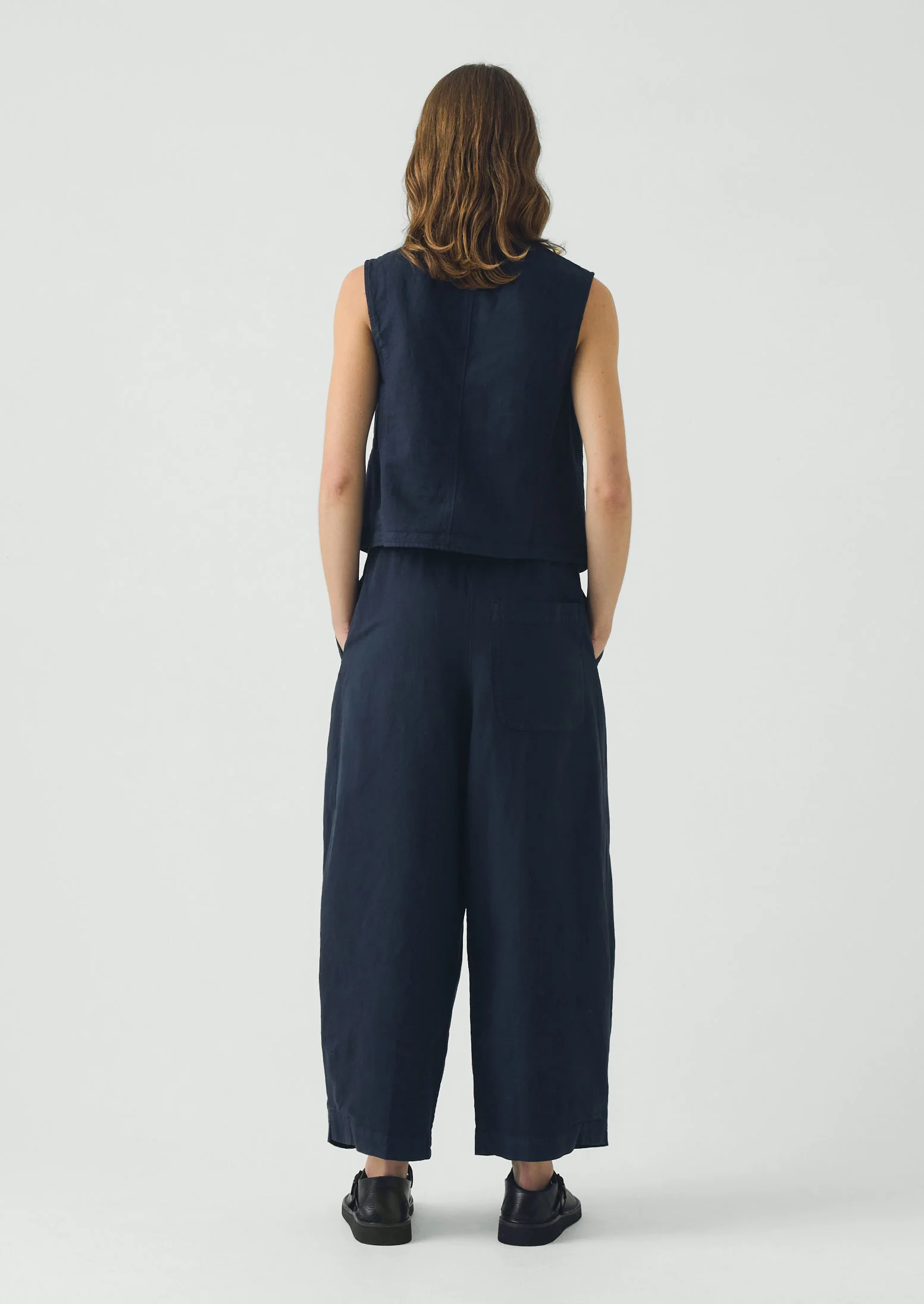 Cotton Linen Canvas Waistcoat Top | Anthracite - Image 3