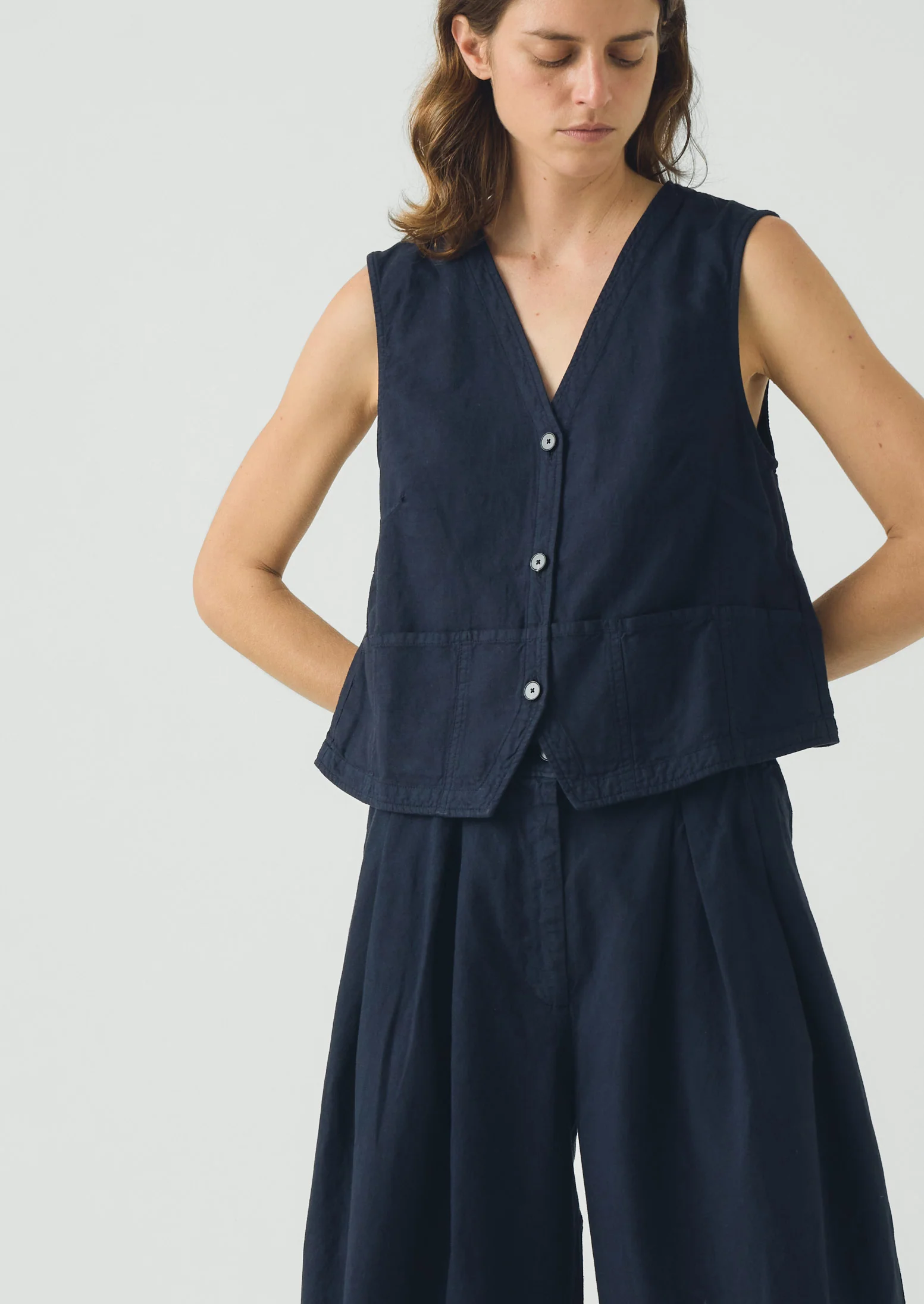 Cotton Linen Canvas Waistcoat Top | Anthracite - Image 4