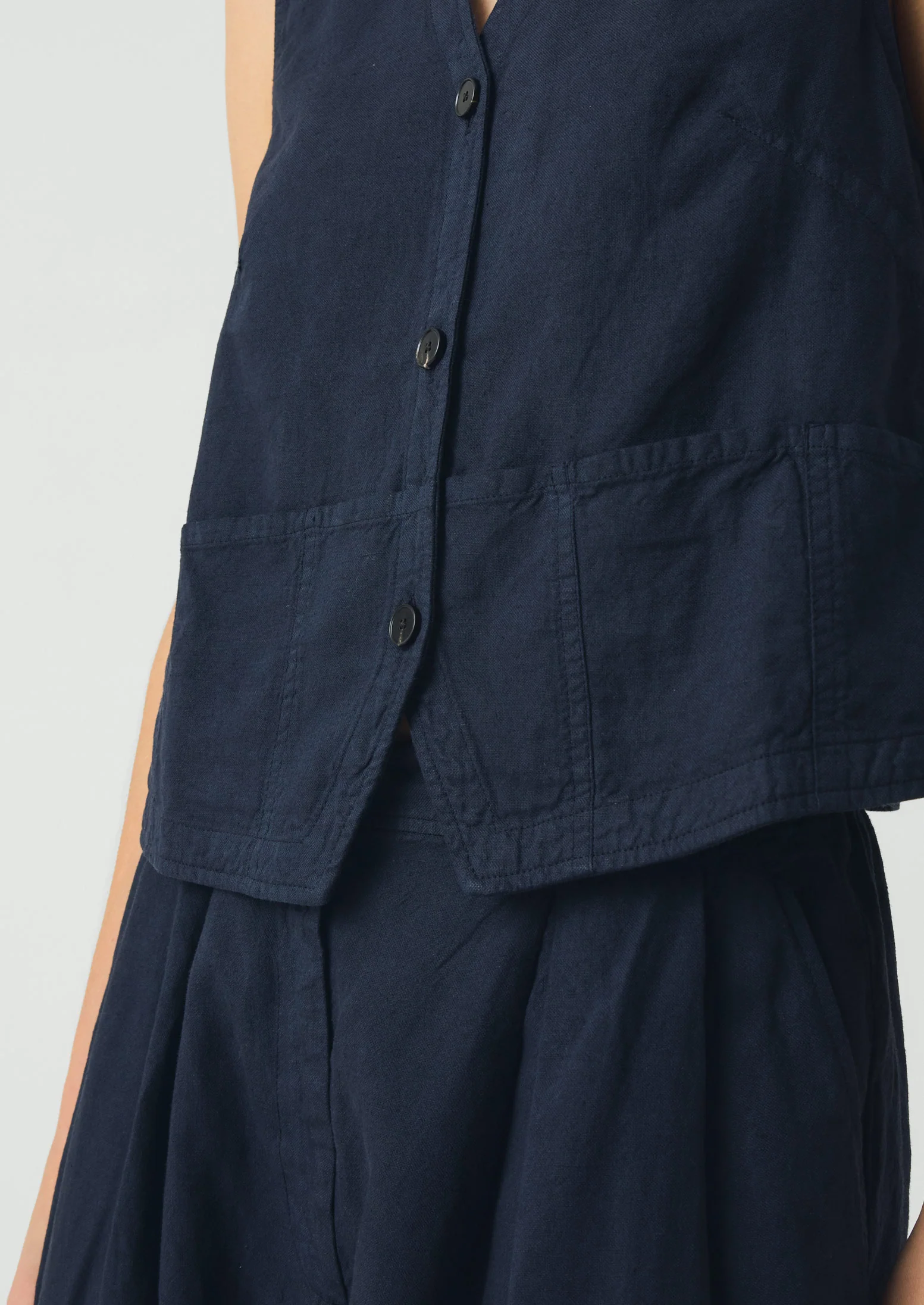 Cotton Linen Canvas Waistcoat Top | Anthracite - Image 5