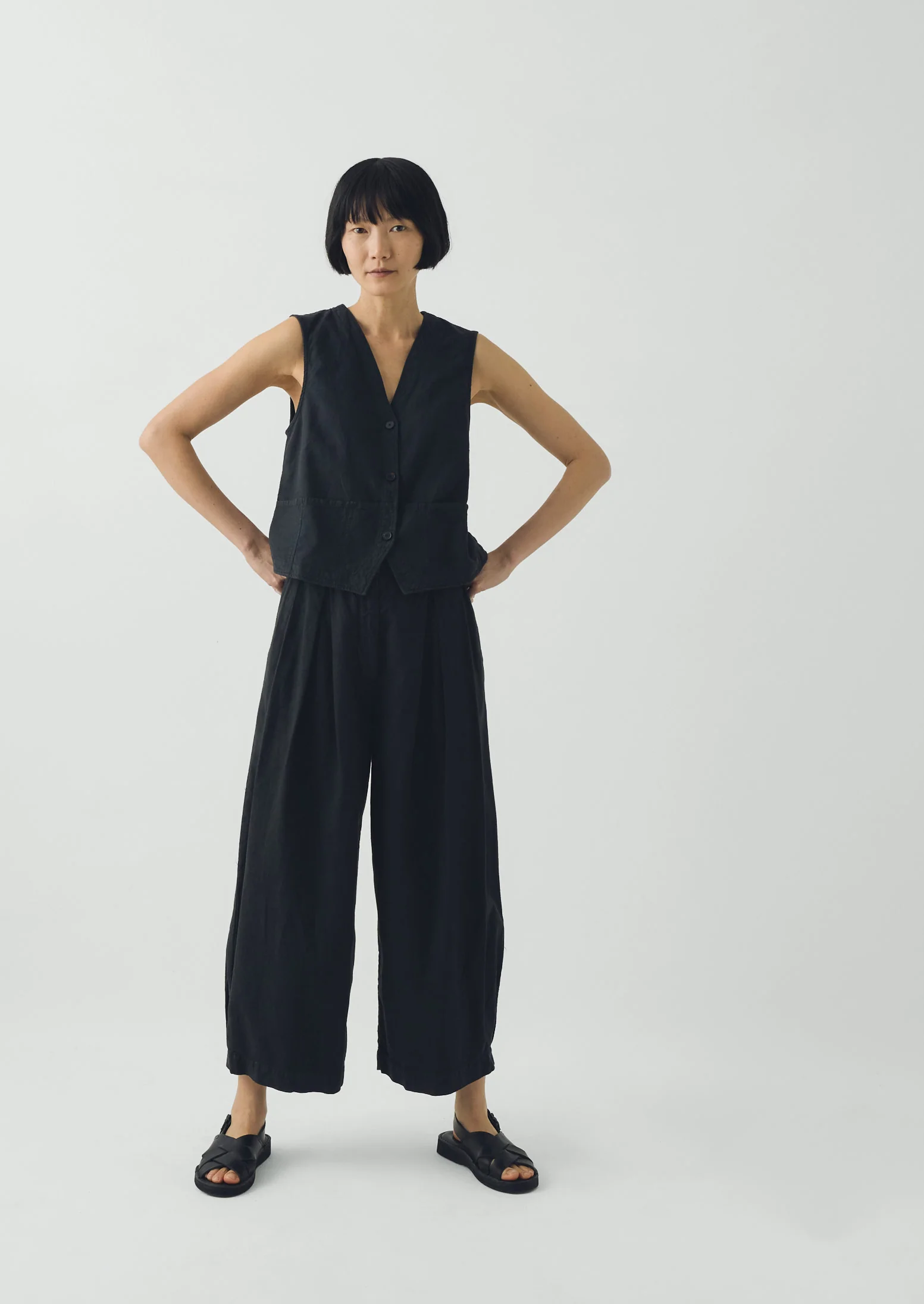 Cotton Linen Canvas Waistcoat Top | Soft Black - Image 3