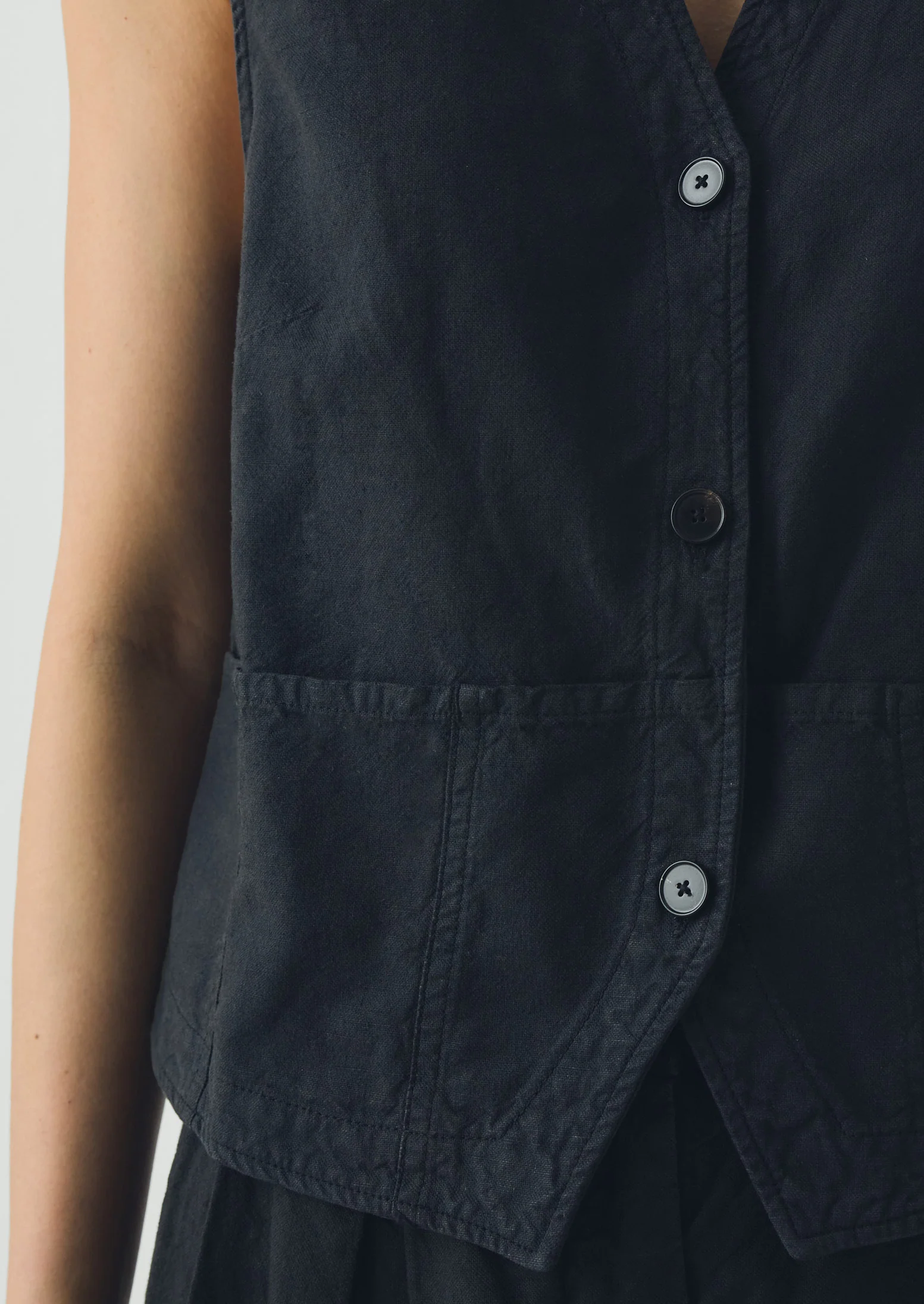 Cotton Linen Canvas Waistcoat Top | Soft Black - Image 4