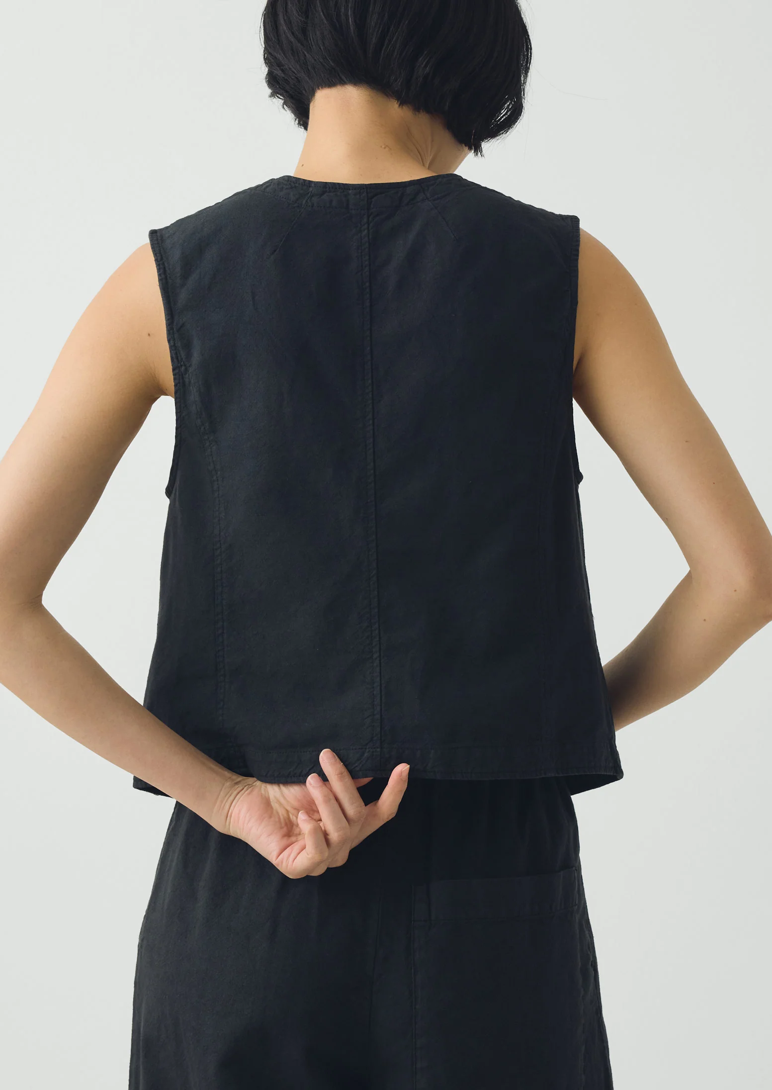 Cotton Linen Canvas Waistcoat Top | Soft Black - Image 5