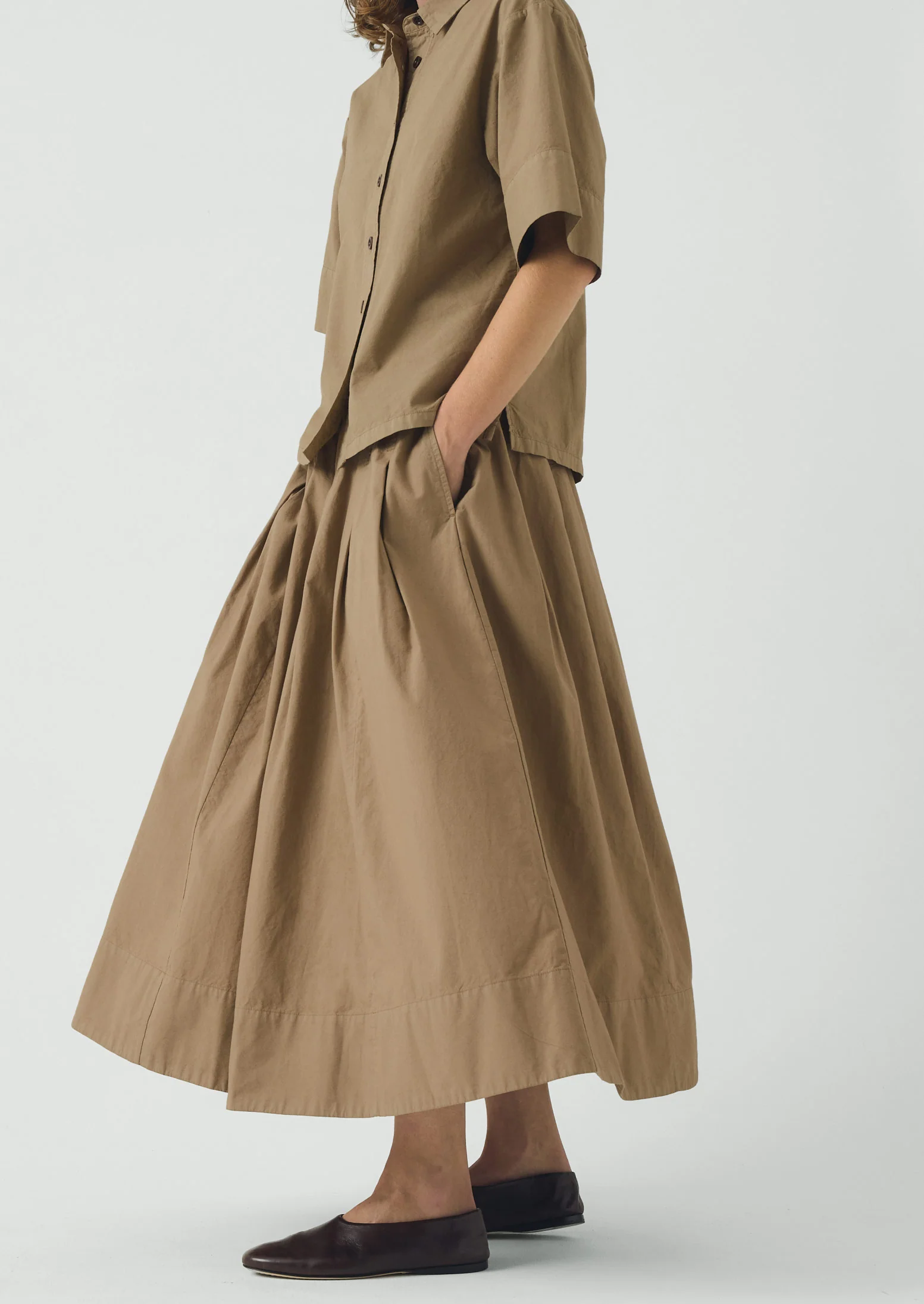 Cotton Linen Poplin Shirt | Ash Brown - Image 6