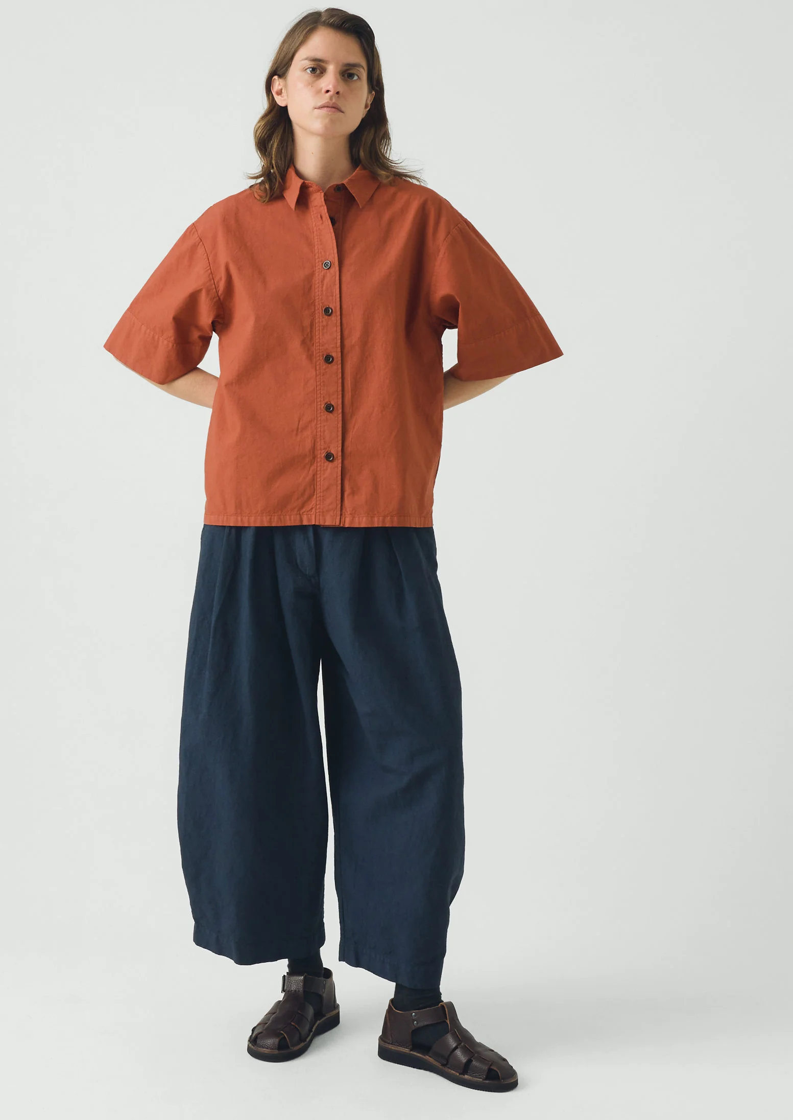 Cotton Linen Poplin Shirt | Terracotta Red - Image 2