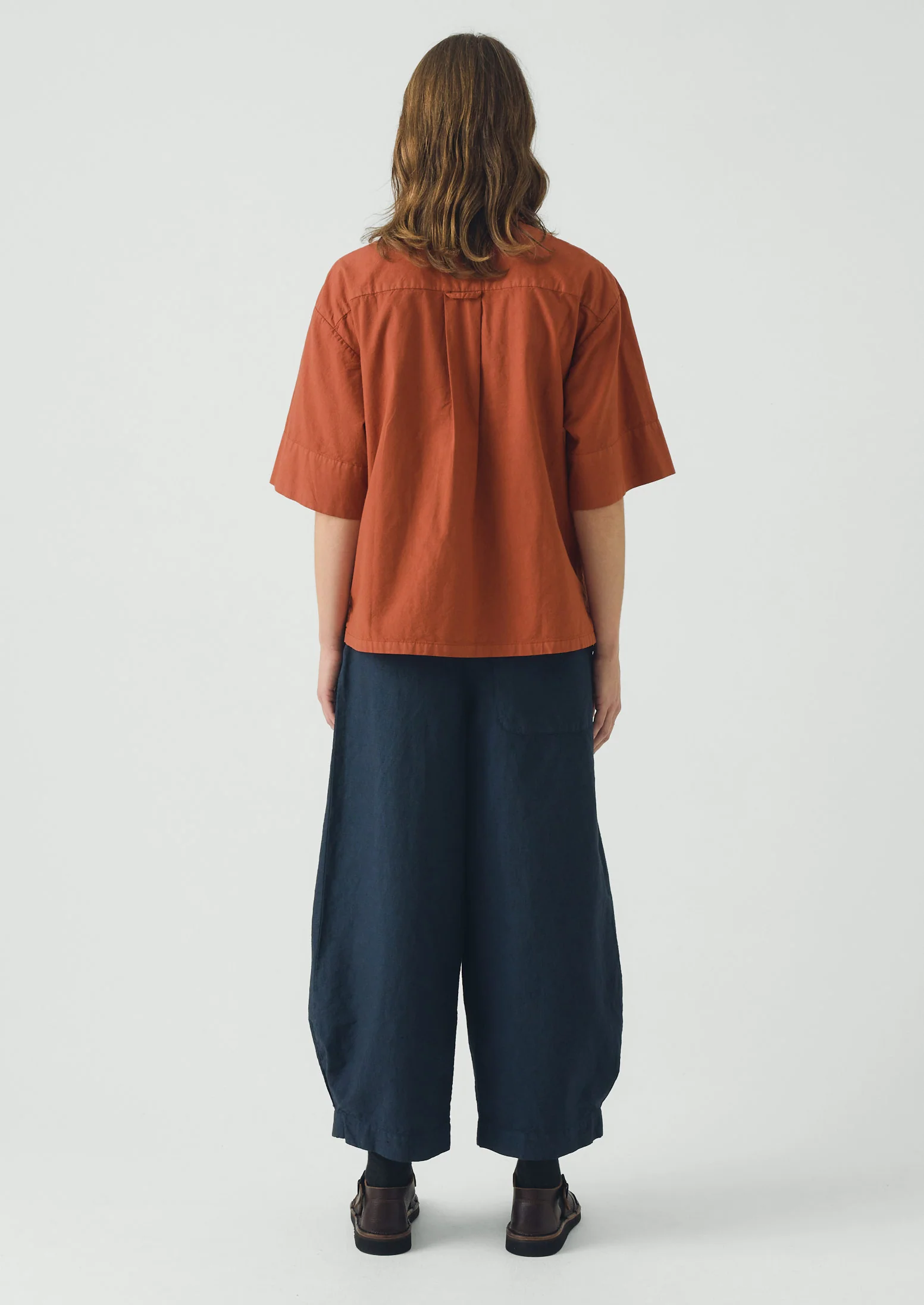 Cotton Linen Poplin Shirt | Terracotta Red - Image 3