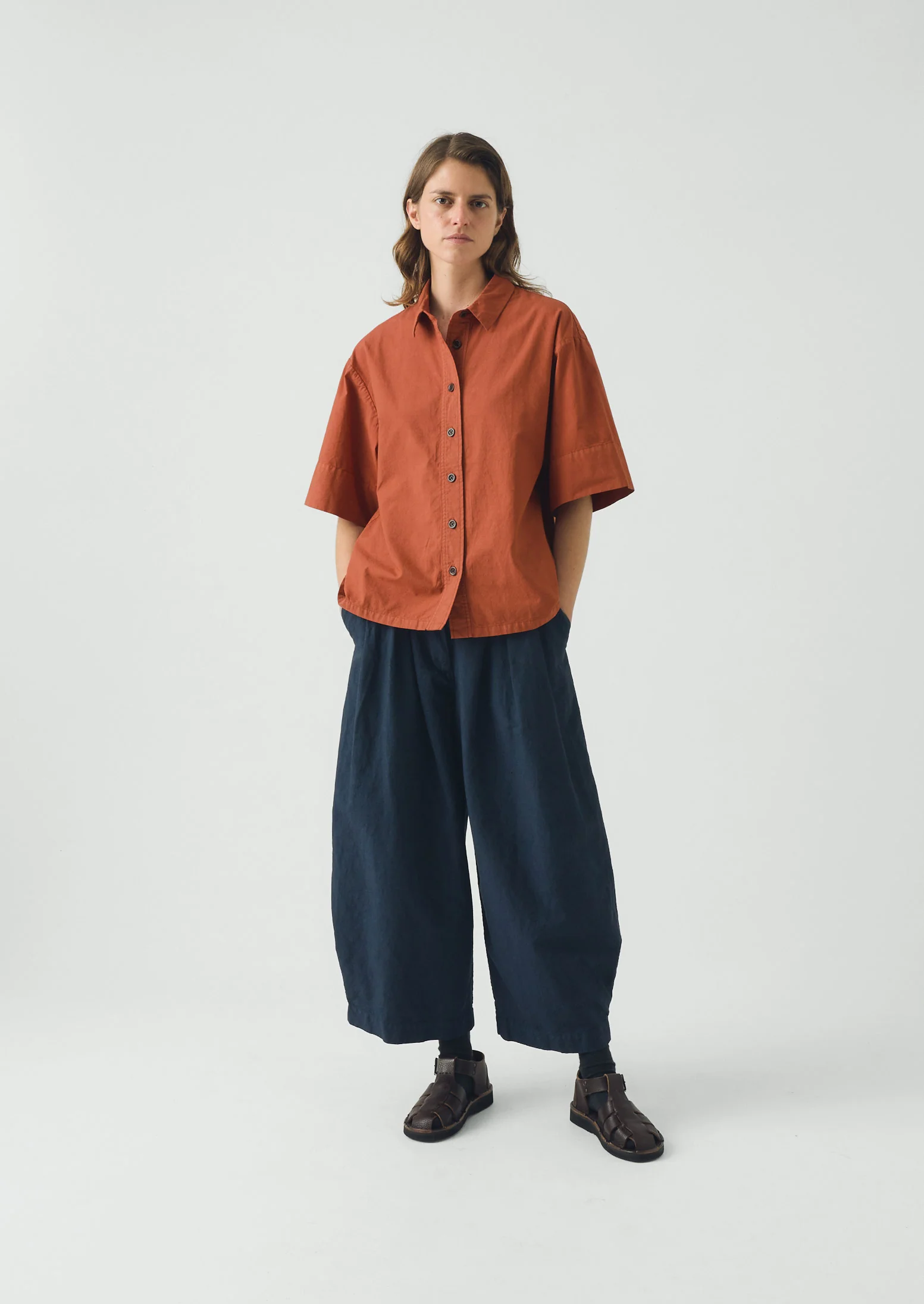 Cotton Linen Poplin Shirt | Terracotta Red - Image 4