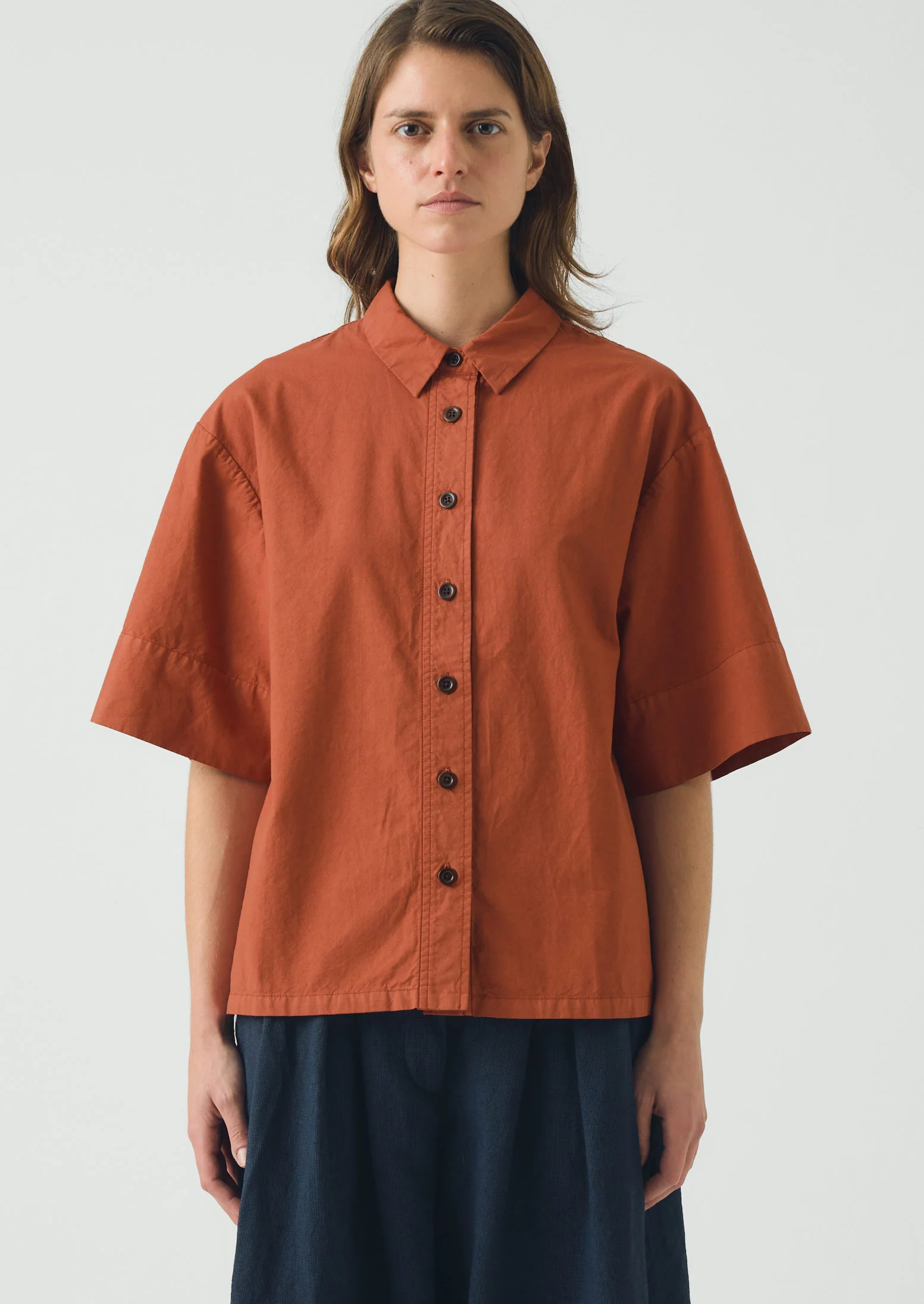 Cotton Linen Poplin Shirt | Terracotta Red - Image 5