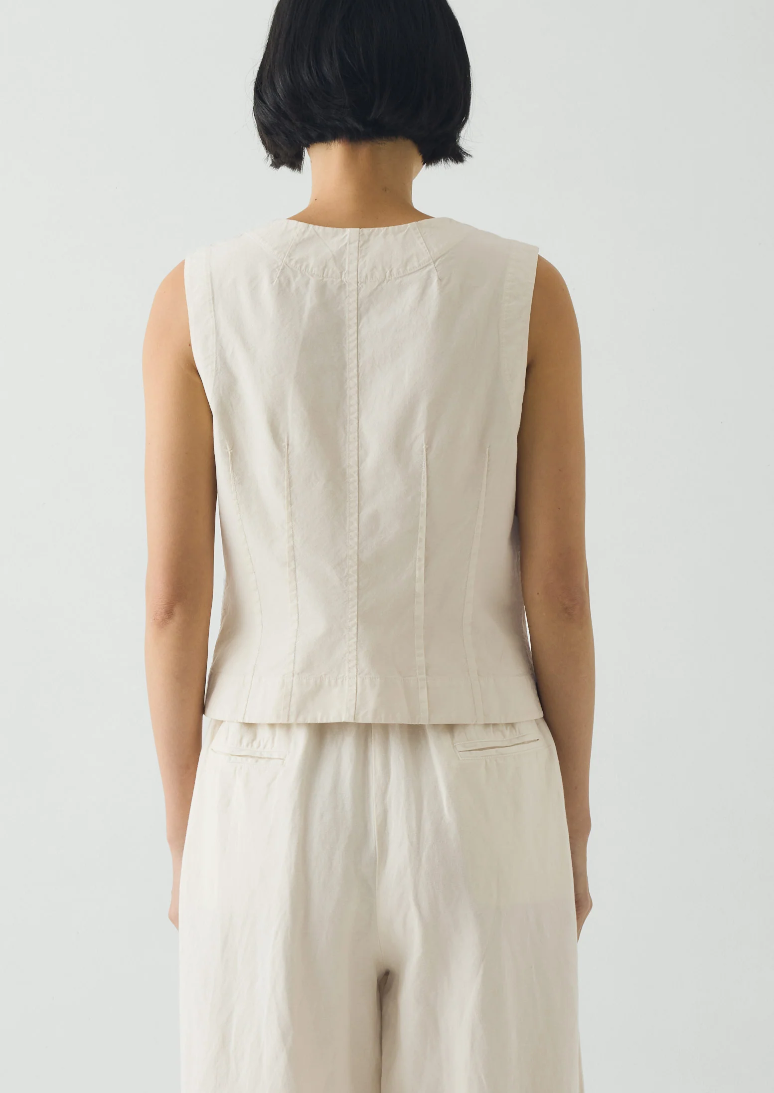 Cotton Linen Poplin Sleeveless Top | Ecru - Image 3