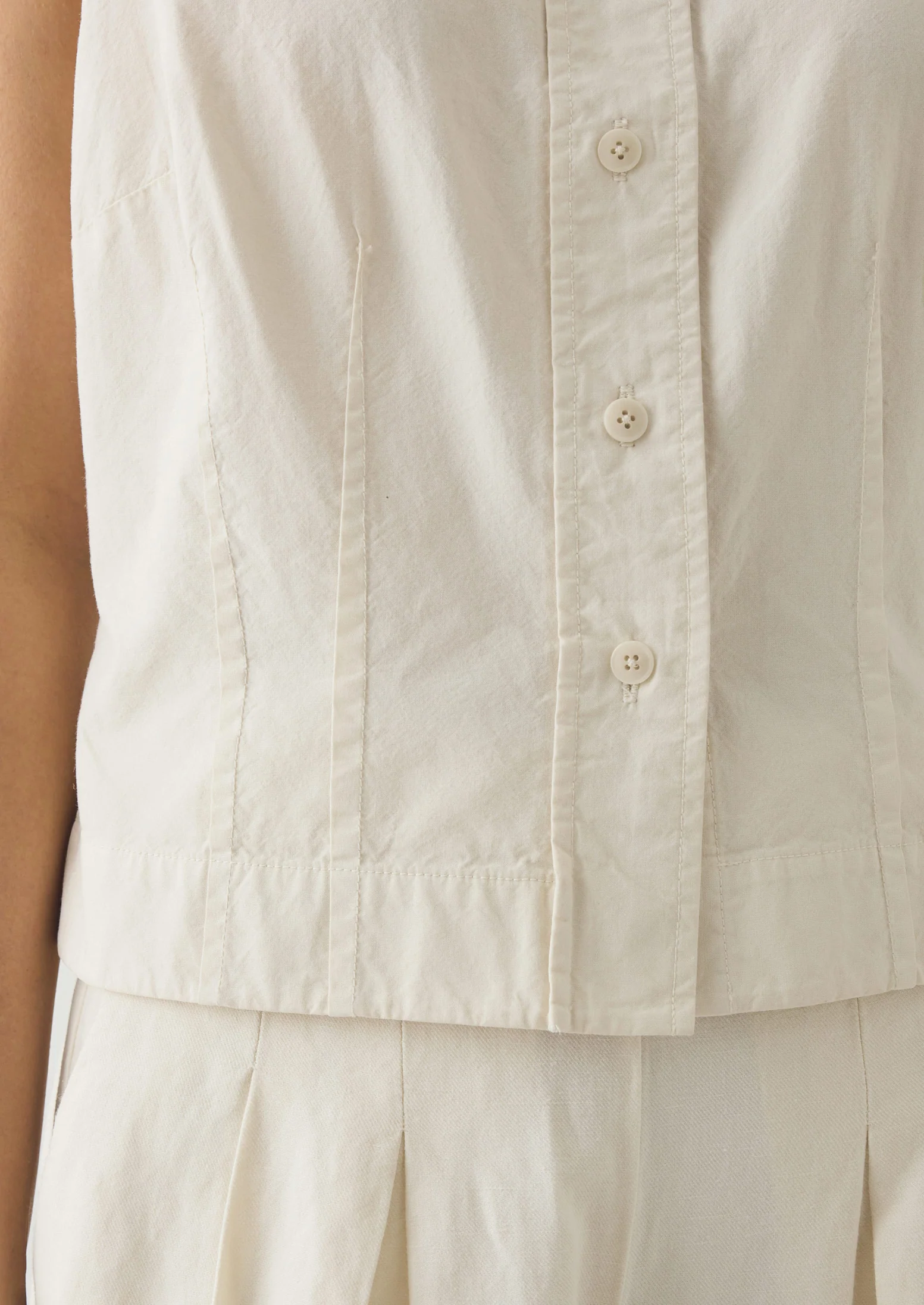 Cotton Linen Poplin Sleeveless Top | Ecru - Image 5