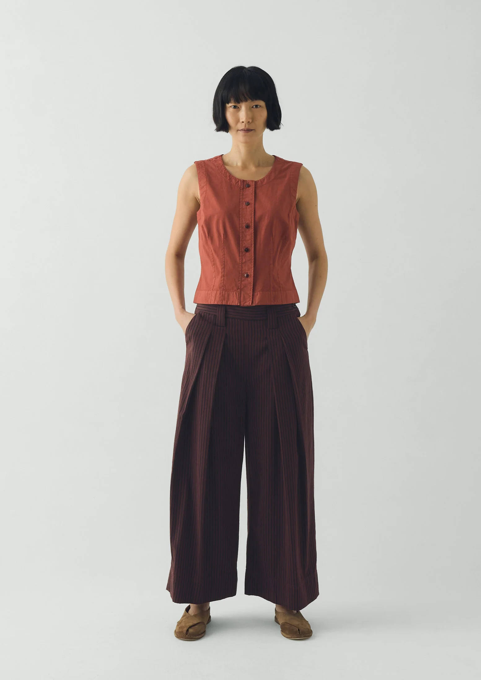 Cotton Linen Poplin Sleeveless Top | Terracotta - Image 2