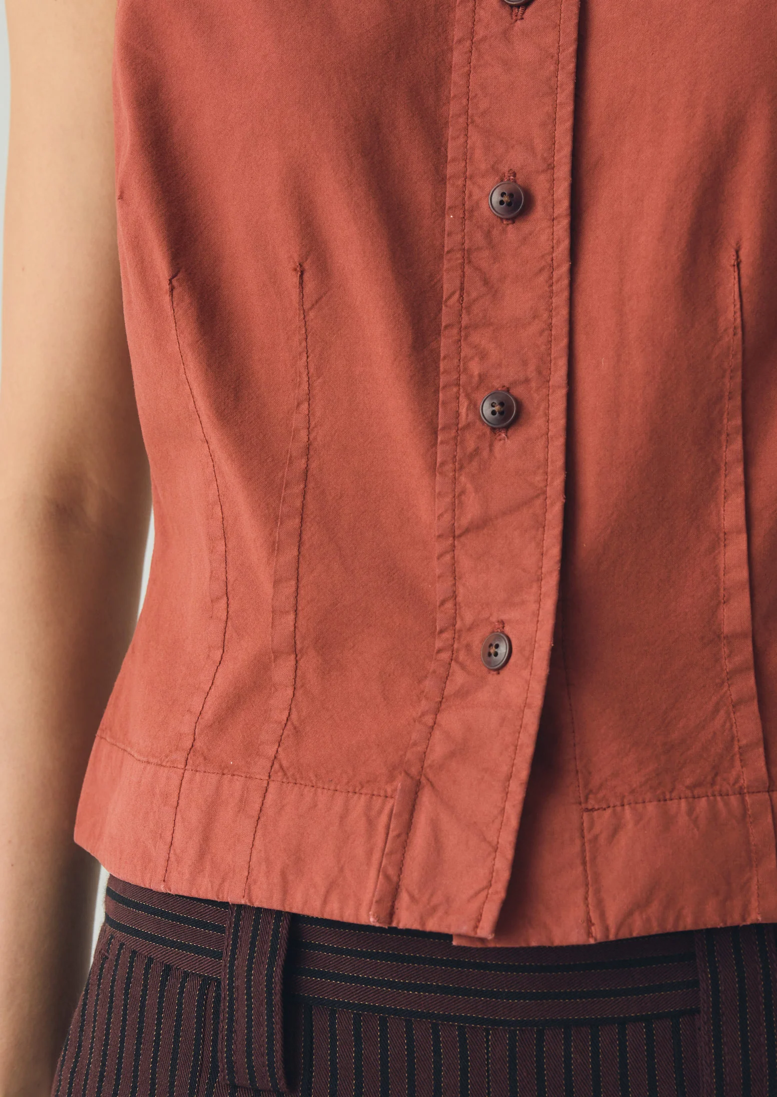 Cotton Linen Poplin Sleeveless Top | Terracotta - Image 3