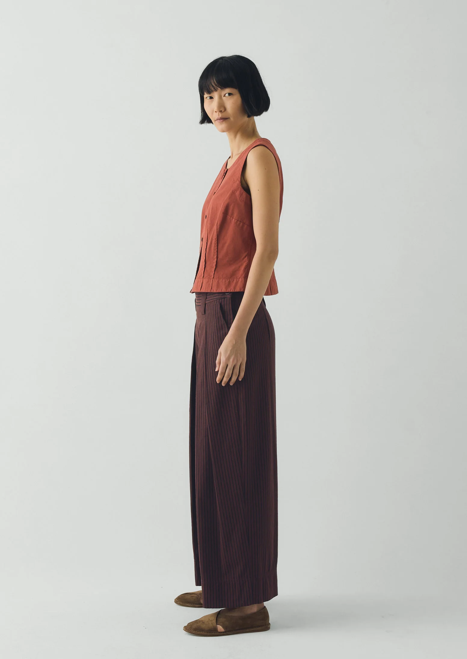 Cotton Linen Poplin Sleeveless Top | Terracotta - Image 4