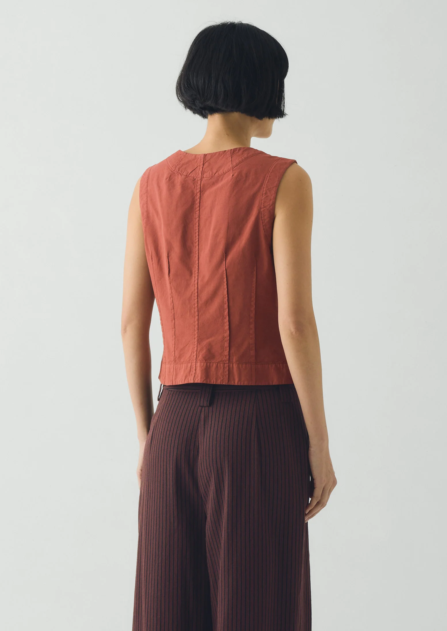 Cotton Linen Poplin Sleeveless Top | Terracotta - Image 5