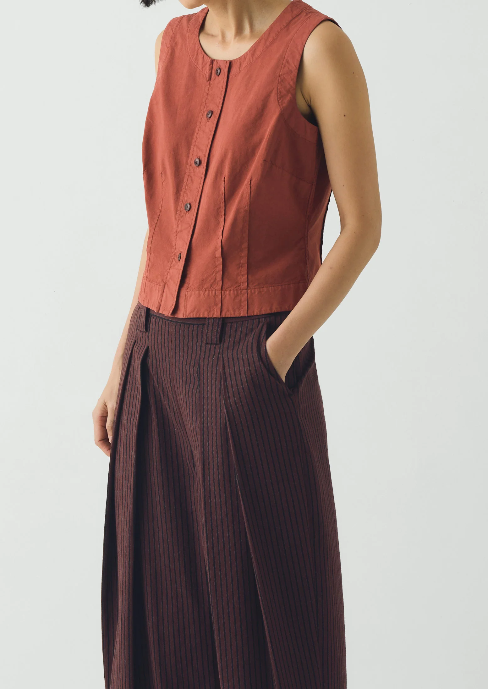 Cotton Linen Poplin Sleeveless Top | Terracotta - Image 6