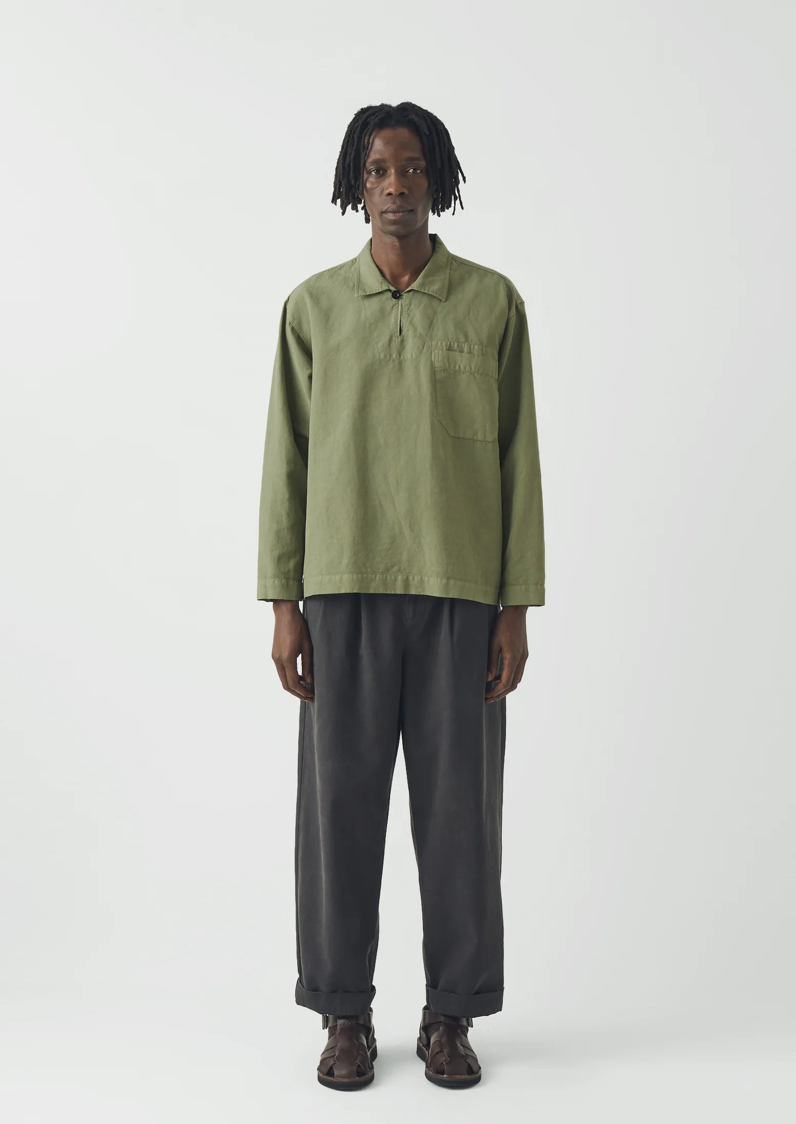 Cotton Linen Pull Over Shirt | Light Sage - Image 2