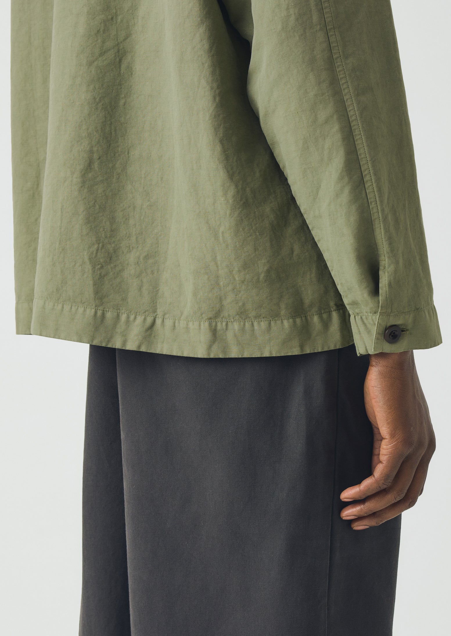 Cotton Linen Pull Over Shirt | Light Sage - Image 5