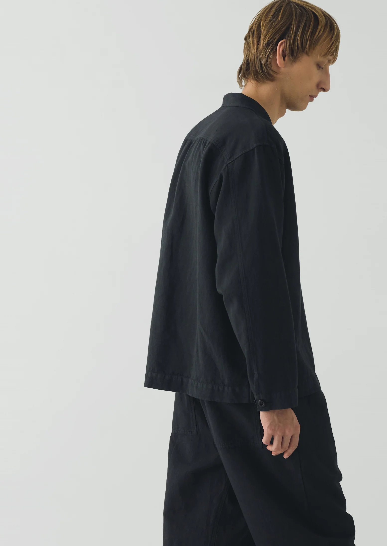 Cotton Linen Pull Over Shirt | Washed Black - Image 3