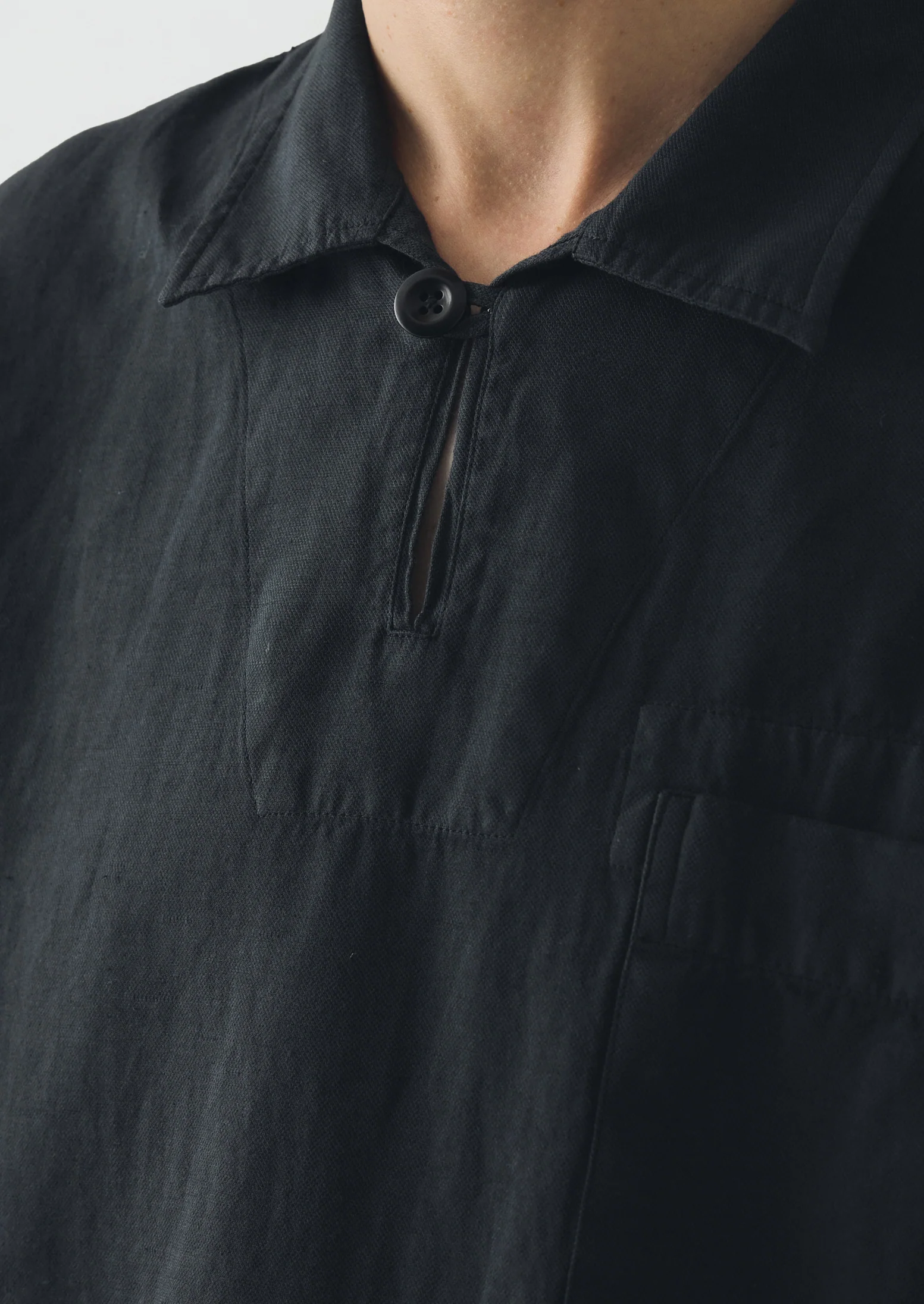 Cotton Linen Pull Over Shirt | Washed Black - Image 4
