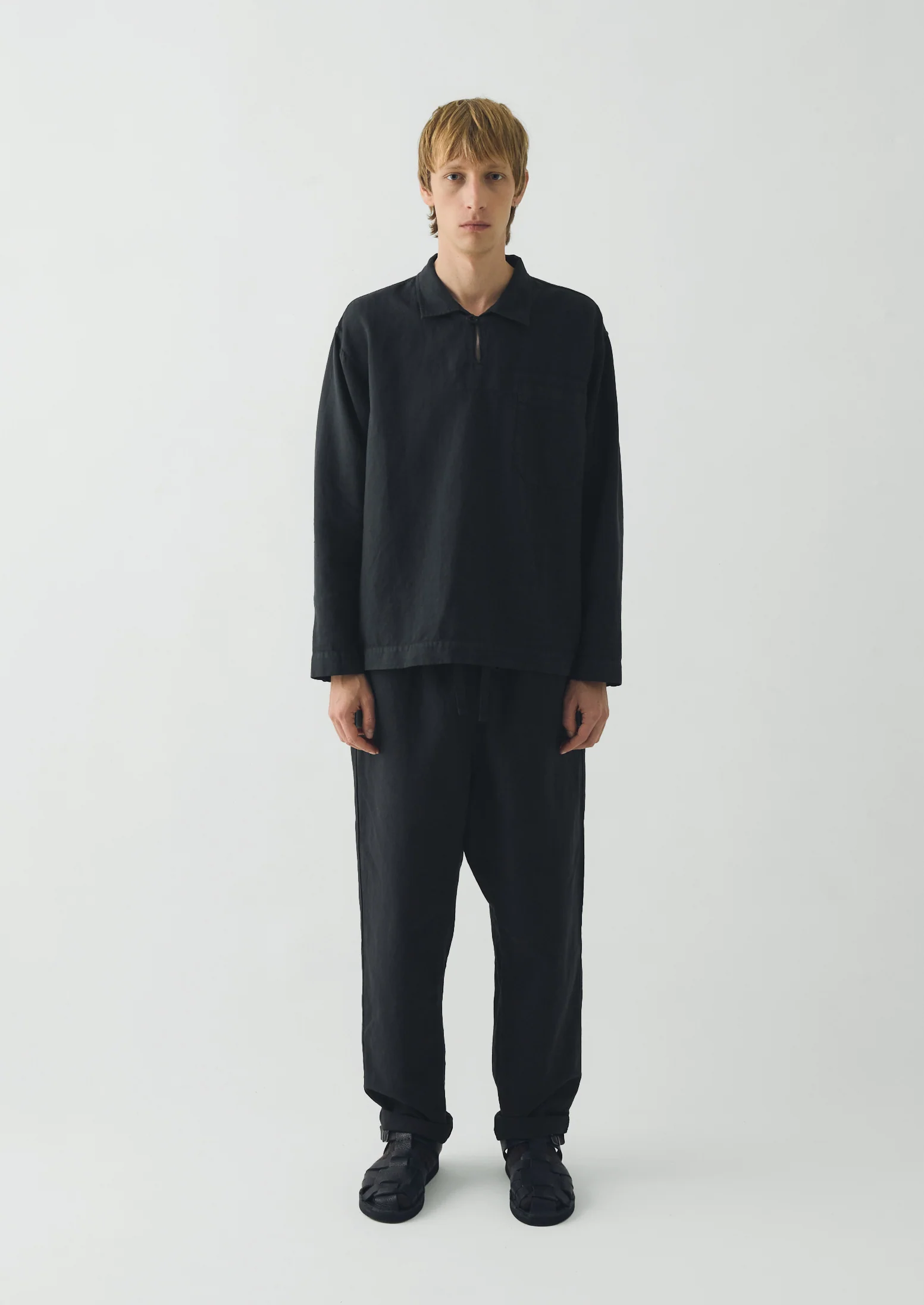 Cotton Linen Pull Over Shirt | Washed Black - Image 5