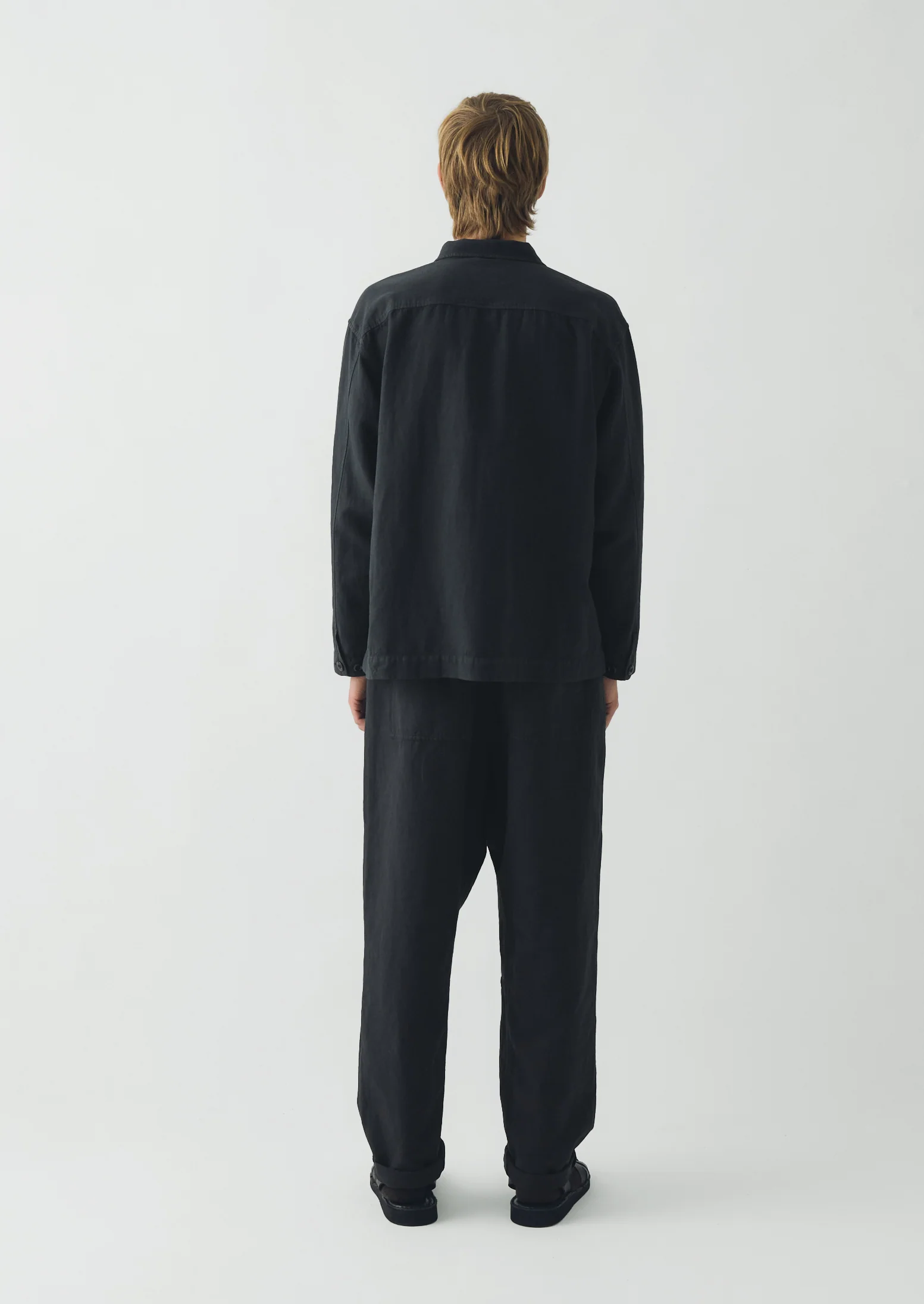Cotton Linen Pull Over Shirt | Washed Black - Image 6